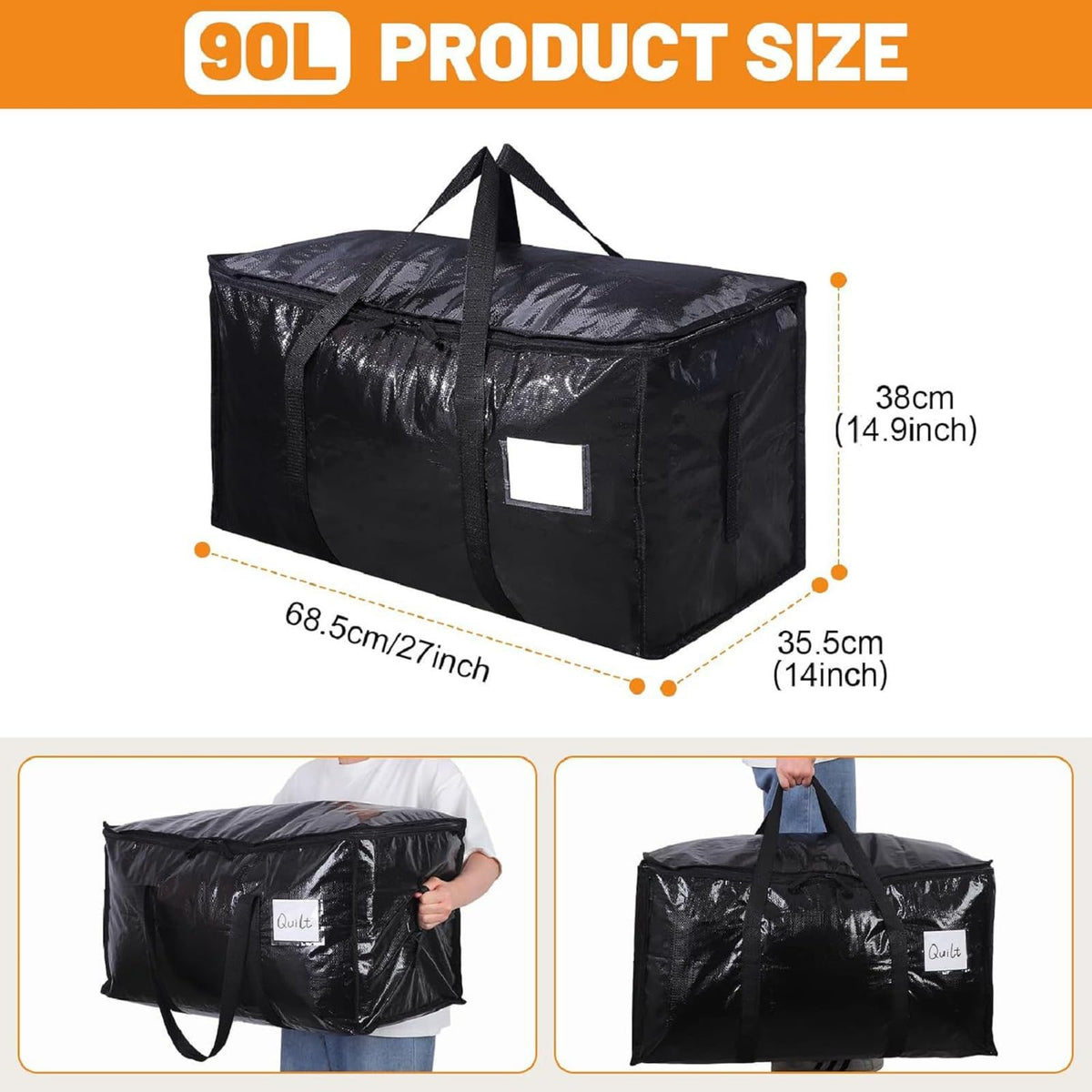 6 Pack 90L Moving Bags, Heavy Duty Storage Bags Dorm Moving Essential,Black