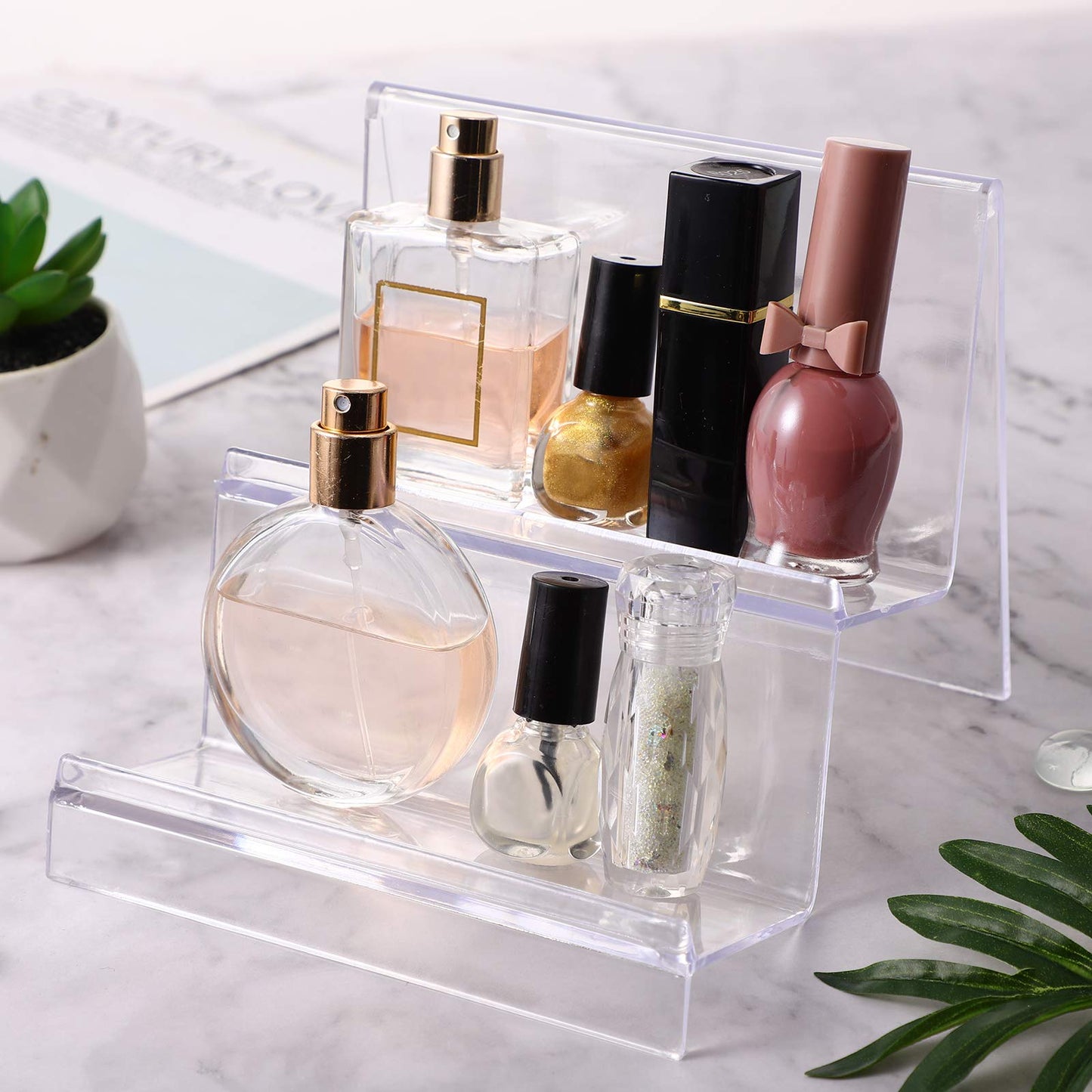 Cabilock Clear Acrylic Desktop Wallet Rack 2 Tier Storage Display Stand Holder for Purse Handbag Organizer Compact 5.71 X 5.51 X 4.72 Inch