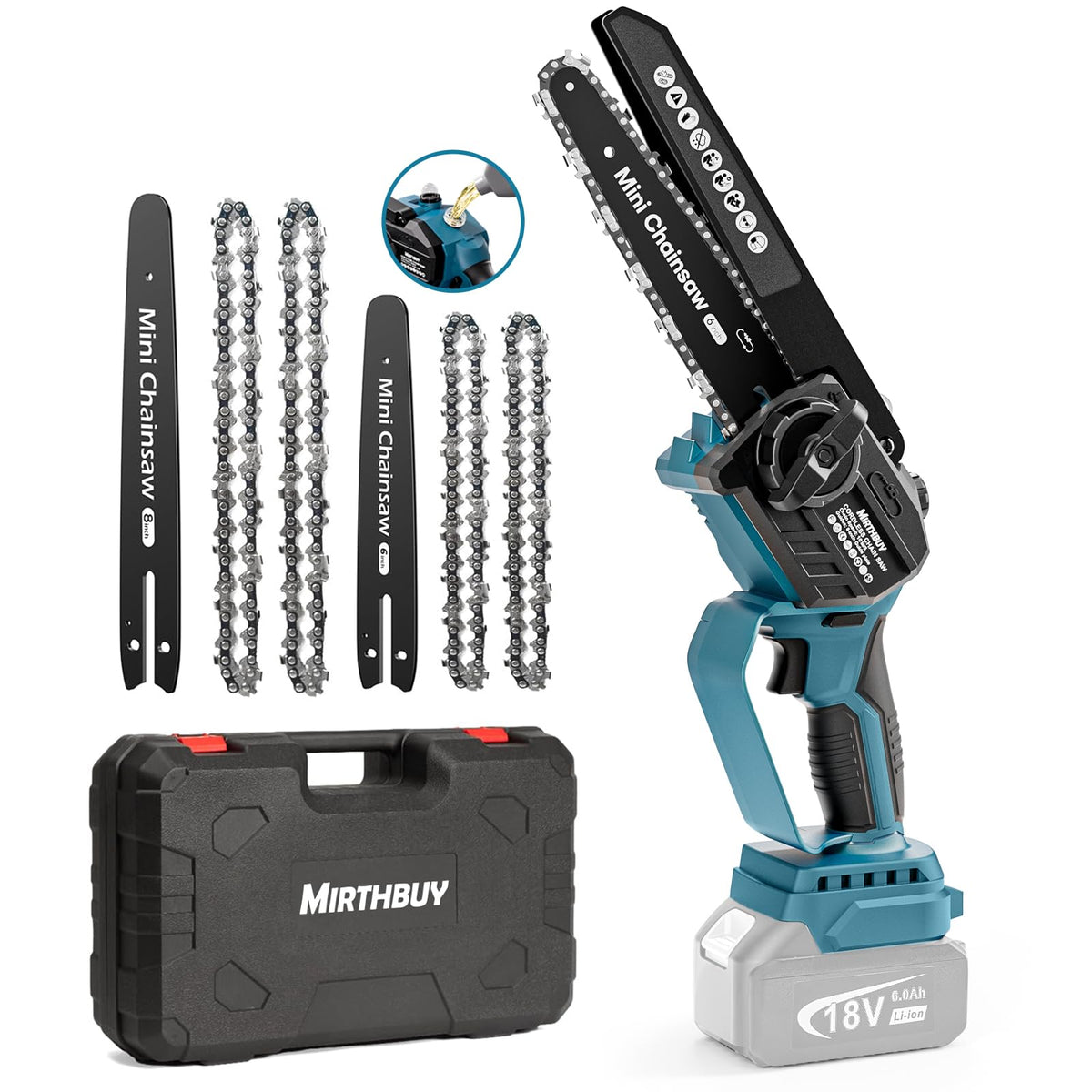 MIRTHBUY Mini Chainsaw Cordless 6&8 Inch,Chainsaw Electric Brushless,Upgrade Lubrication System,fit for Makita 18V,Portable Saw for Garden Courtyard