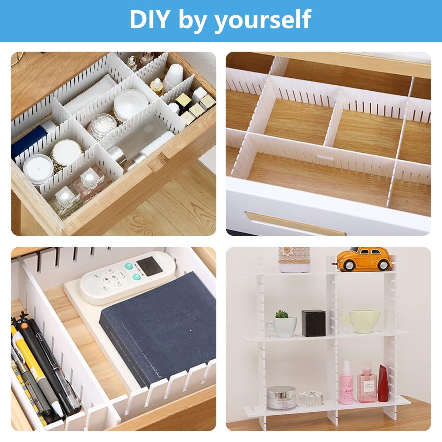 Tomoyuki 24pcs Drawer Dividers Adjustable, Drawer Organiser - White