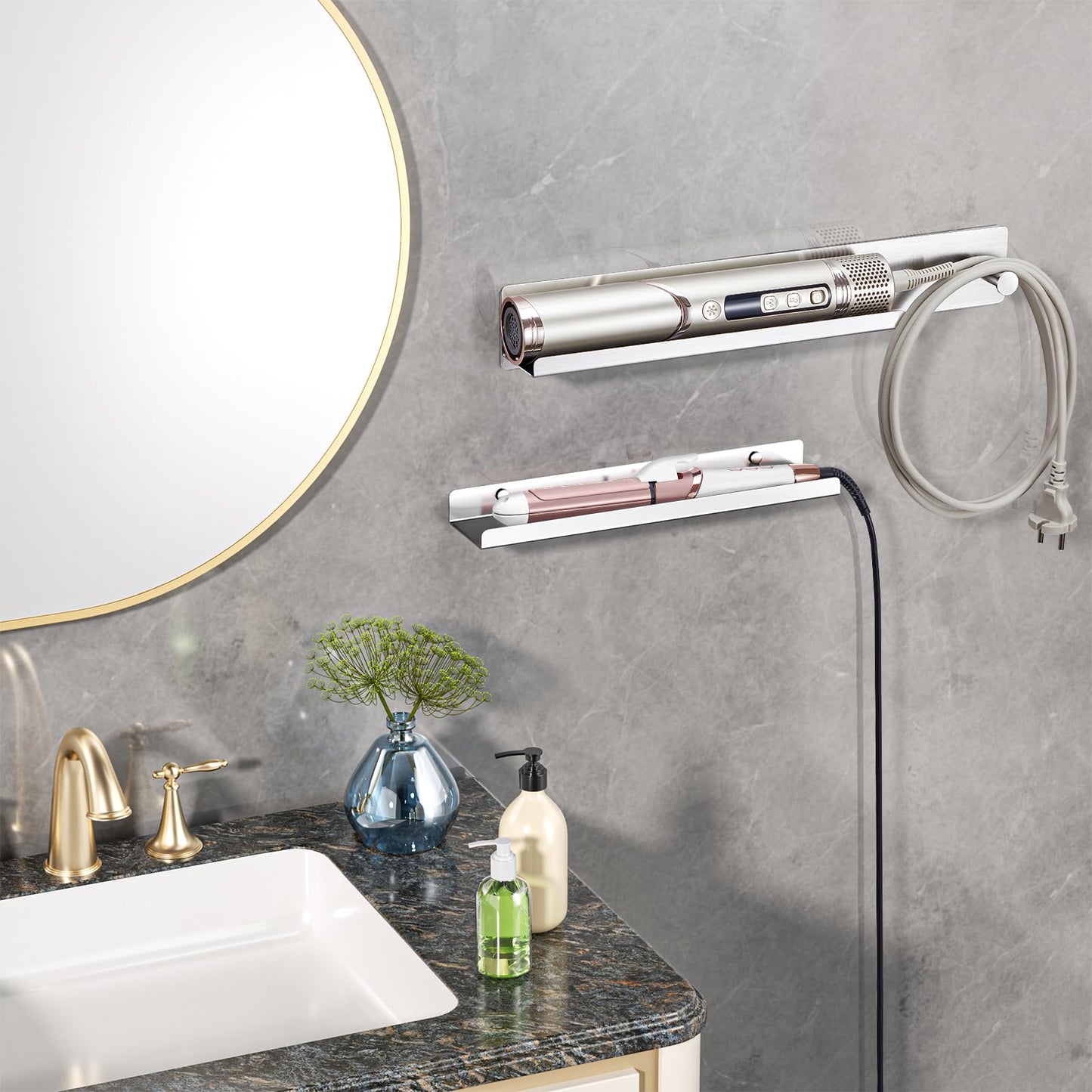 Hair Straightener Holder Wall Mount, Hair Tool Organiser for Curling Irons Styler Accessories Storage, Stainless Steel Hair Brush Holder