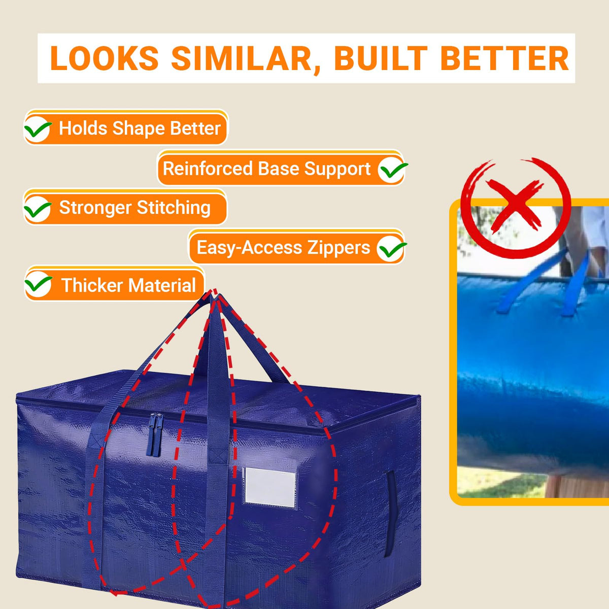 NCEDNㅤ Large Moving Boxes and Storage Bags - 6 Pack 92L Heavy Duty Extra Large Moving Bags with Reinforced Bottom