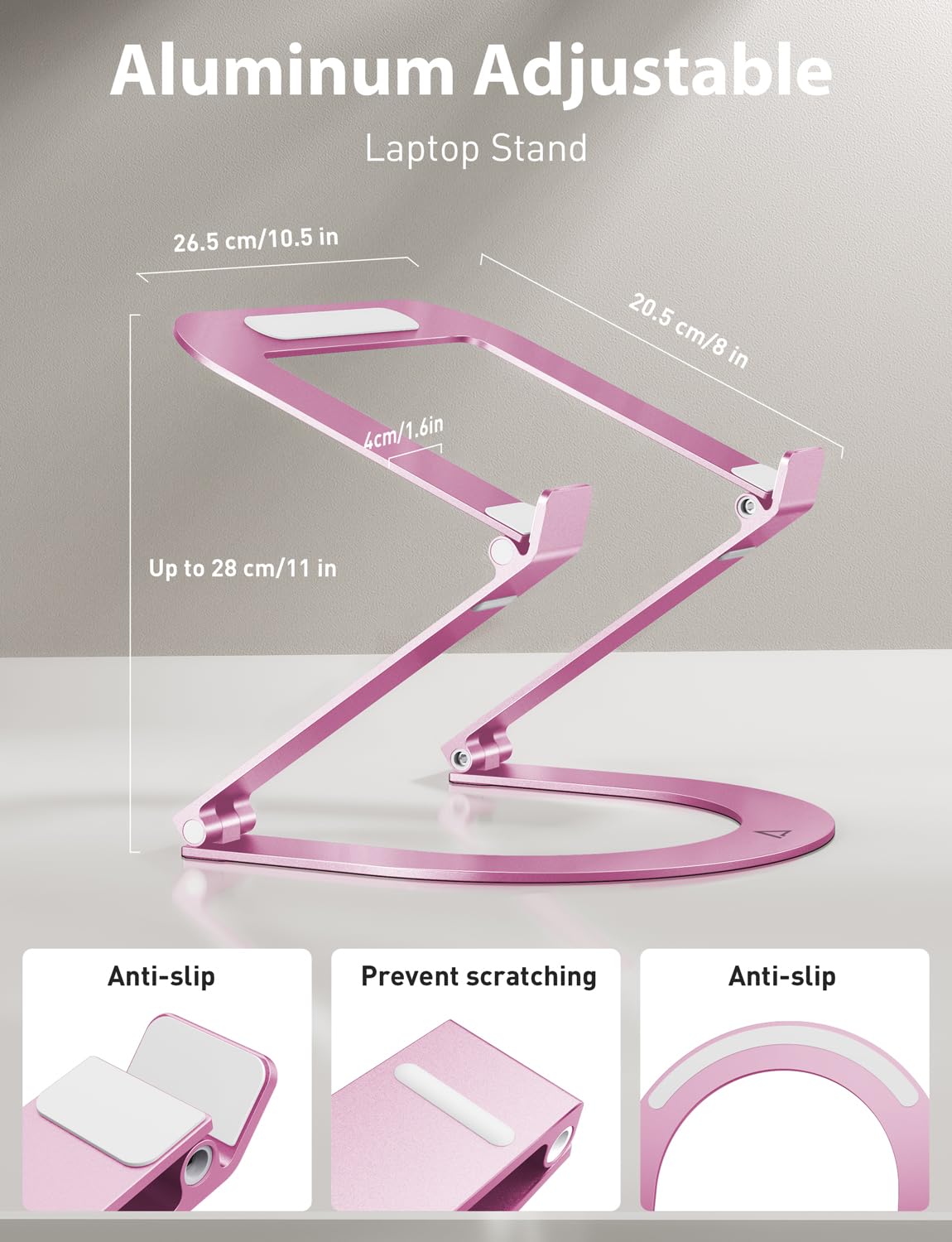 Laptop Stand, Maxonar Aluminum Ergonomic Laptop Riser Height Adjustable,Ventilated Foldable Laptop Holder for Desk Folds Flat for Portability