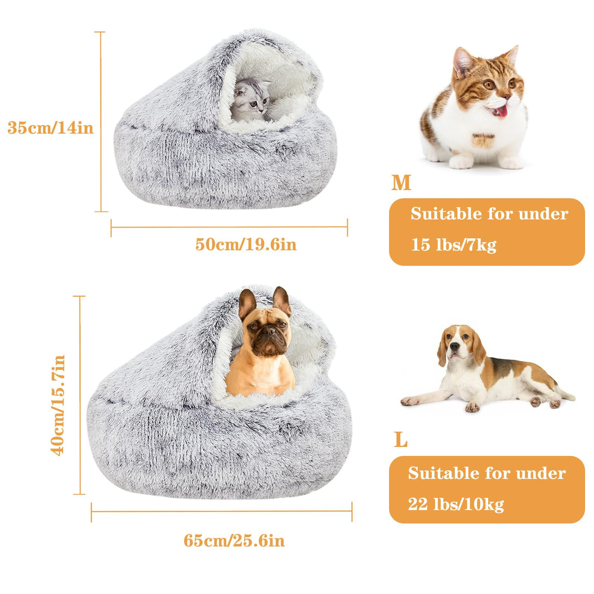 SUOXU Calming Cat Bed Small Dog Bed,Warm Cosy Soft Plush Winter Indoor Cat Cave Bed,Anti Slip Bottom Machine Washable Anti-Anxiety Hooded Pet Bed Sofa