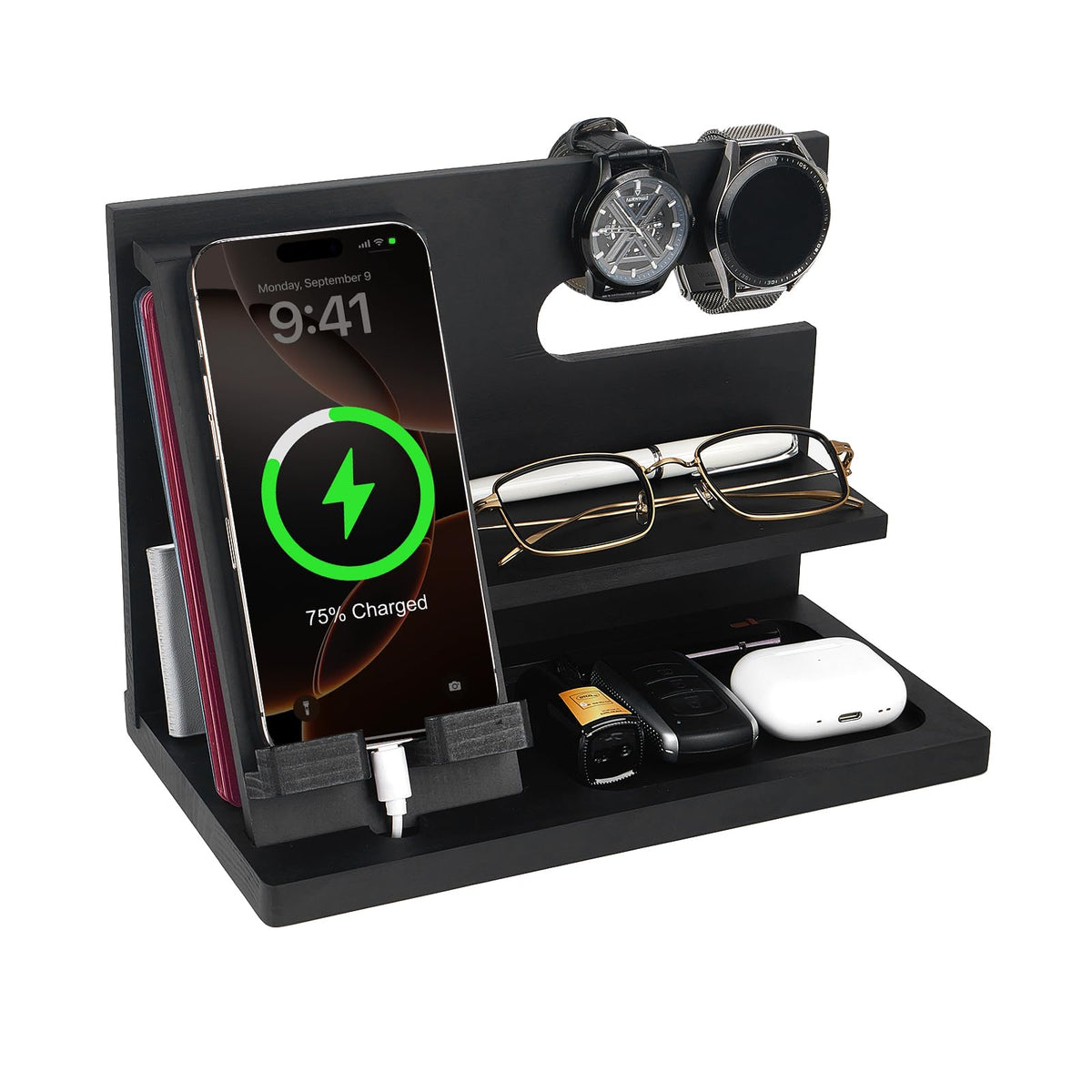 ELEVAT Gifts for Men Christmas Wood Phone Docking Station Desk Organizer Fathers Gifts Anniversary Birthday Gifts for him Xmas Presents for husband