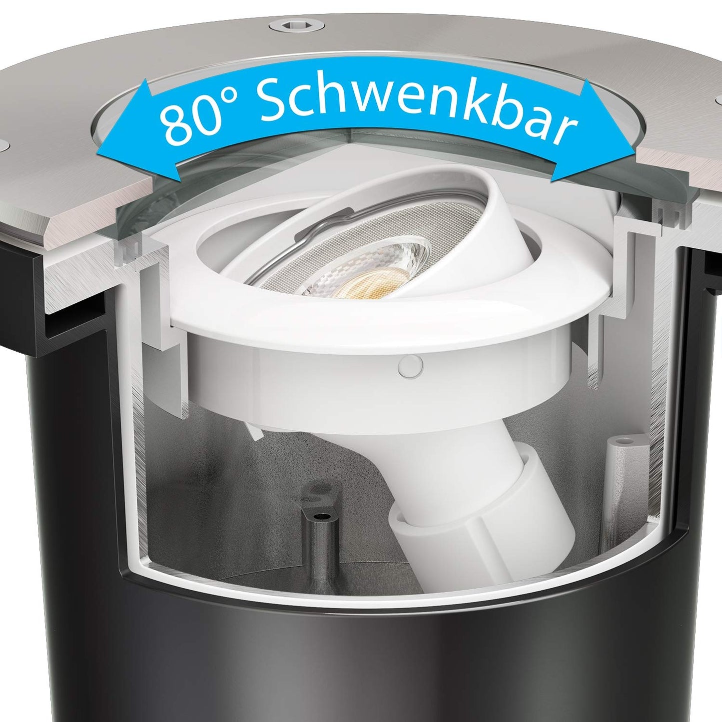 ledscom.de Recessed Floor Light BOFU for Outdoor, IP67, Swivel, Stainless Steel, Round, 150mm , 1x GU10 max. 15W, Led, Outdoor, Garden, Exterior,