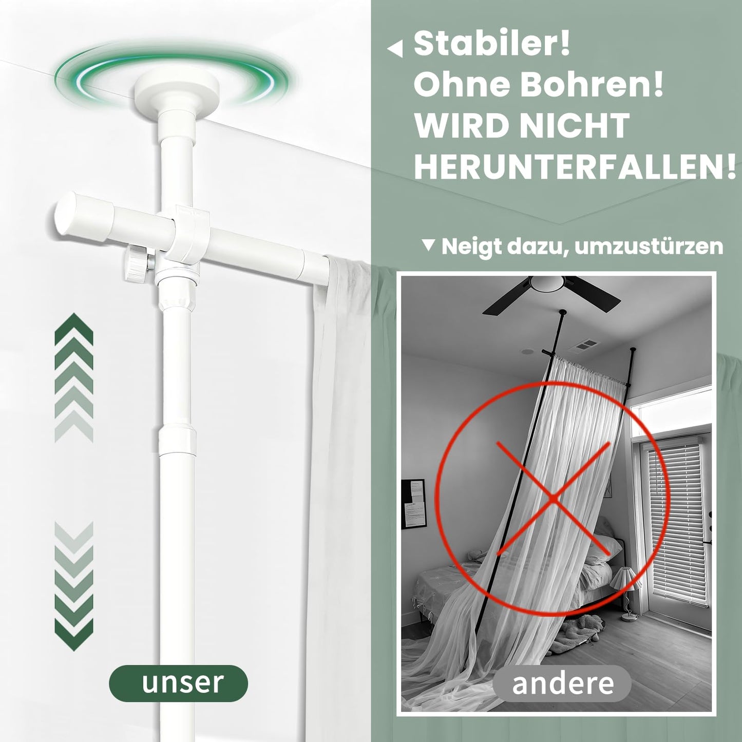 JILRON Room Divider, Tension Rod, No Drilling, for Balcony, Privacy Screen and Changing Room, Adjustable (H110-300 x W183-508 cm), Easy to Install