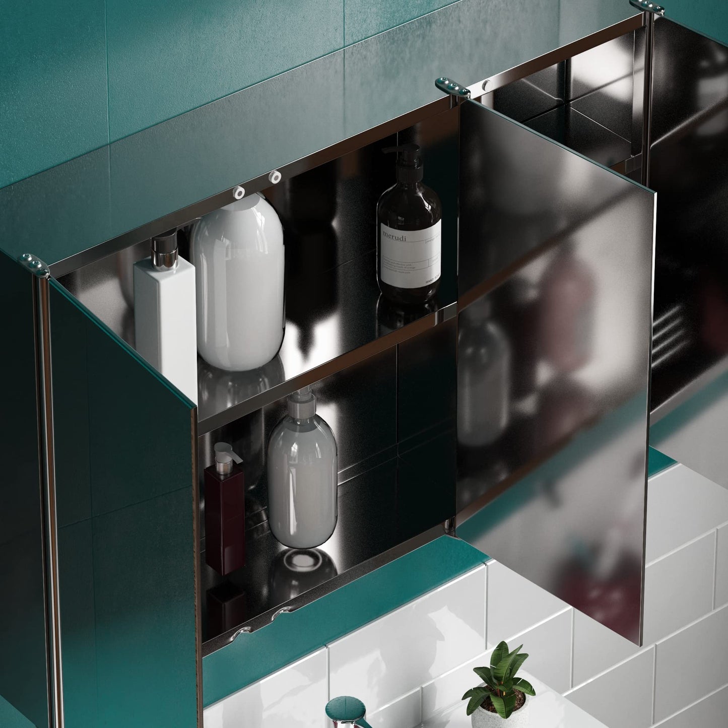 Bath Vida Tiano Bathroom Cabinet Triple Mirror Wall Mounted Stainless Steel Modern Storage Cupboard