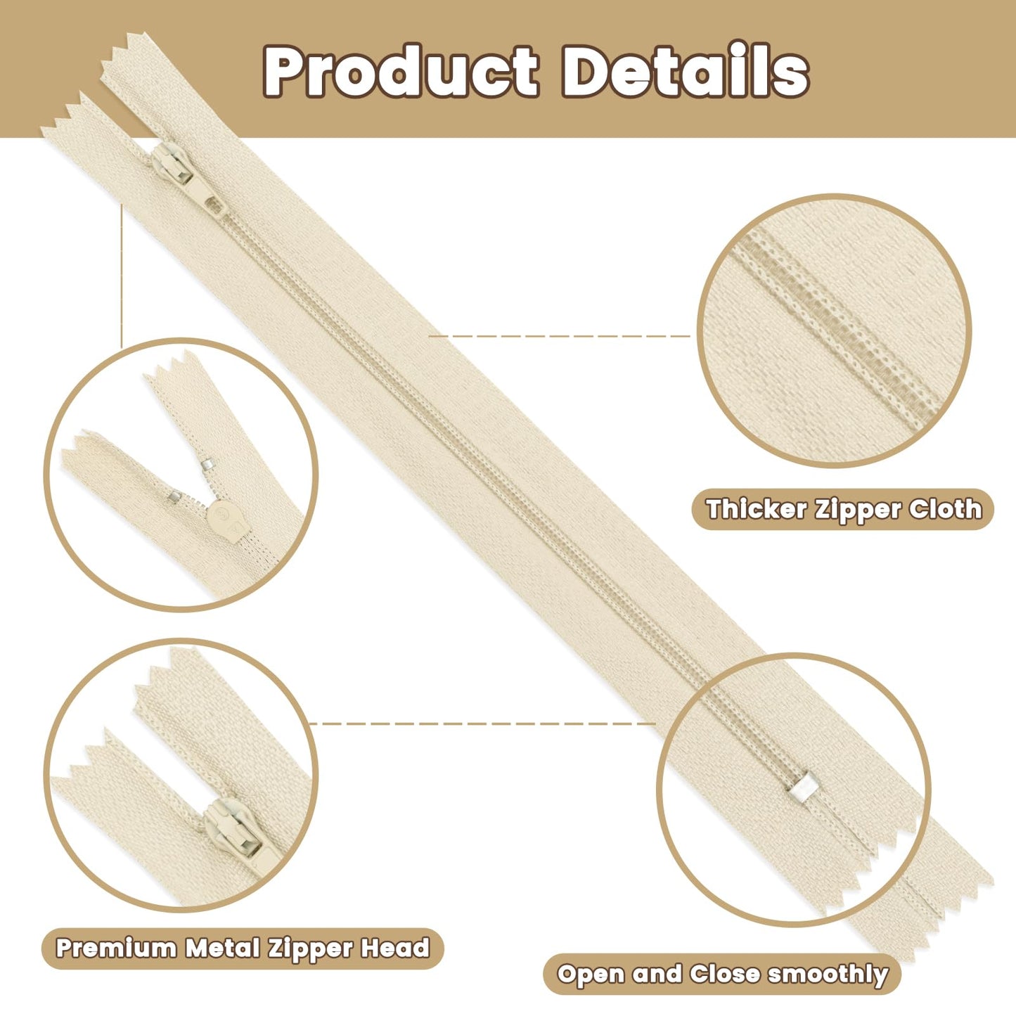 DOITEM Zip Nylon Zips, 25 cm Long, 2.5 cm Wide for Clothing, Bag, Pencil Case, Cushion Cover, Pack of 10, 5 Colours (5 Colors, 20cm)