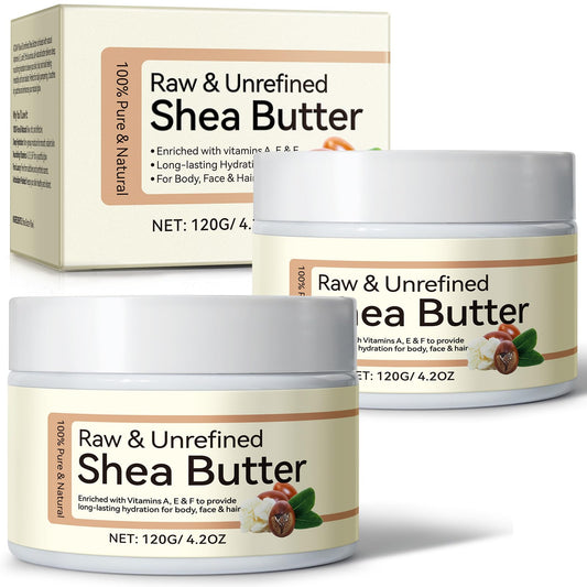 2PCS Organic Shea Butter, Raw & Unrefined Shea Butters for Body, Face & Hair, Pure Shea Butter with vitamins A, E & F, Long-Lasting Hydration for Dry