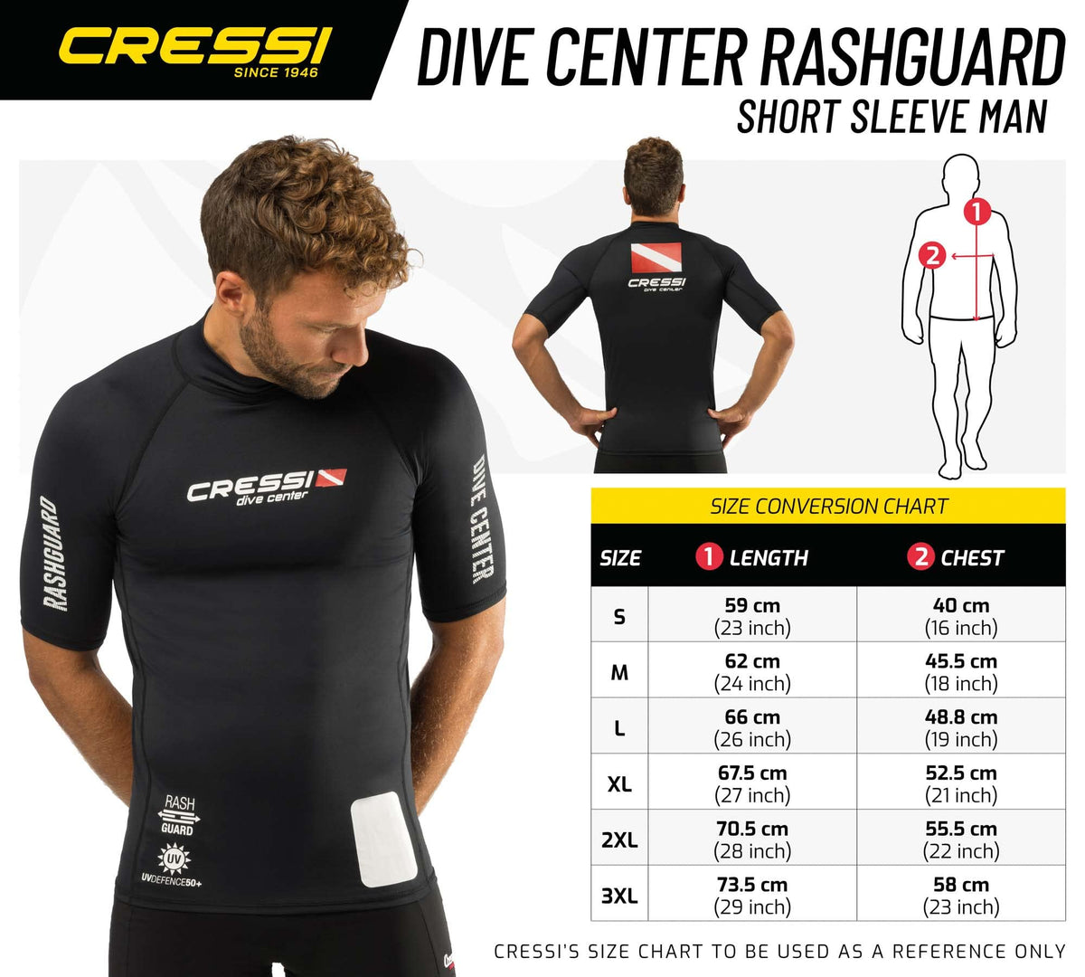 Cressi Men's Man Black Dive Center Men s Rash Guard UV Sun Protection UPF 50 Short Sleeve, Black, M 3 UK