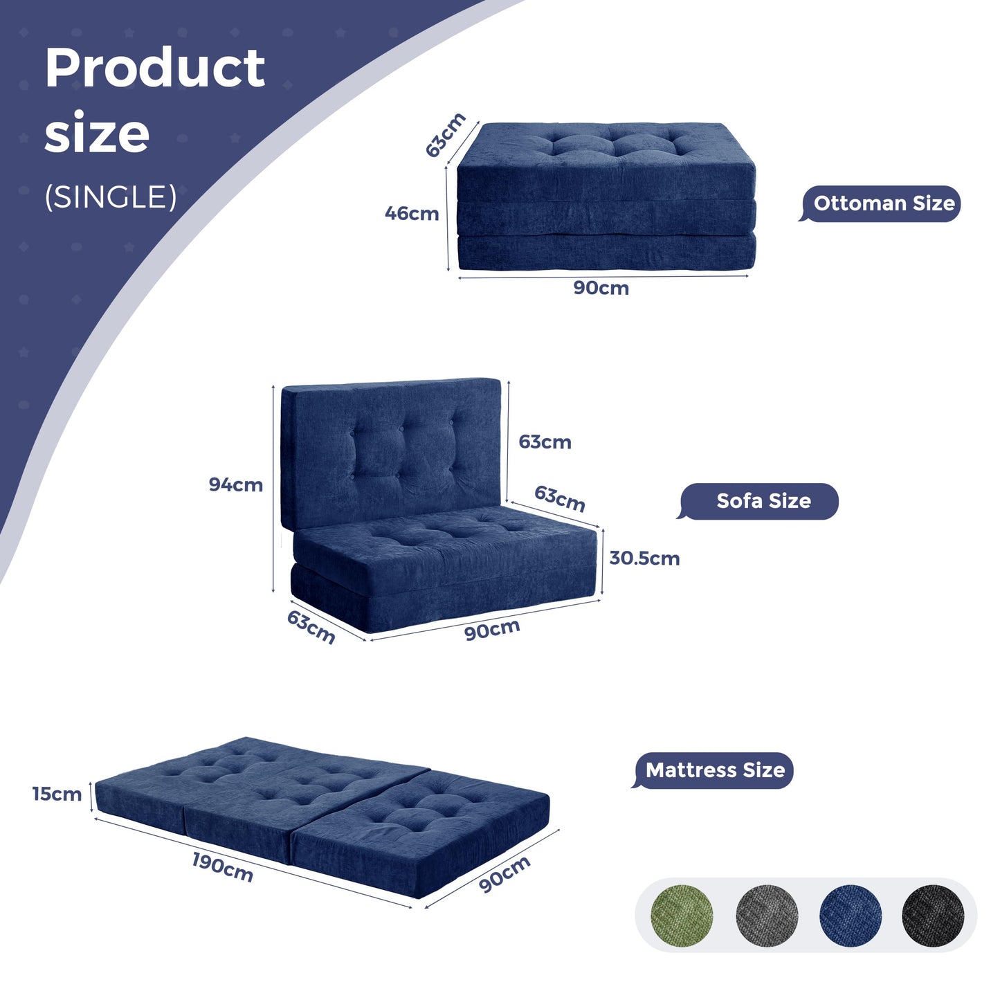 MAXYOYO Folding Mattress Chenille Fabric 15cm, Sofa Bed for Guest