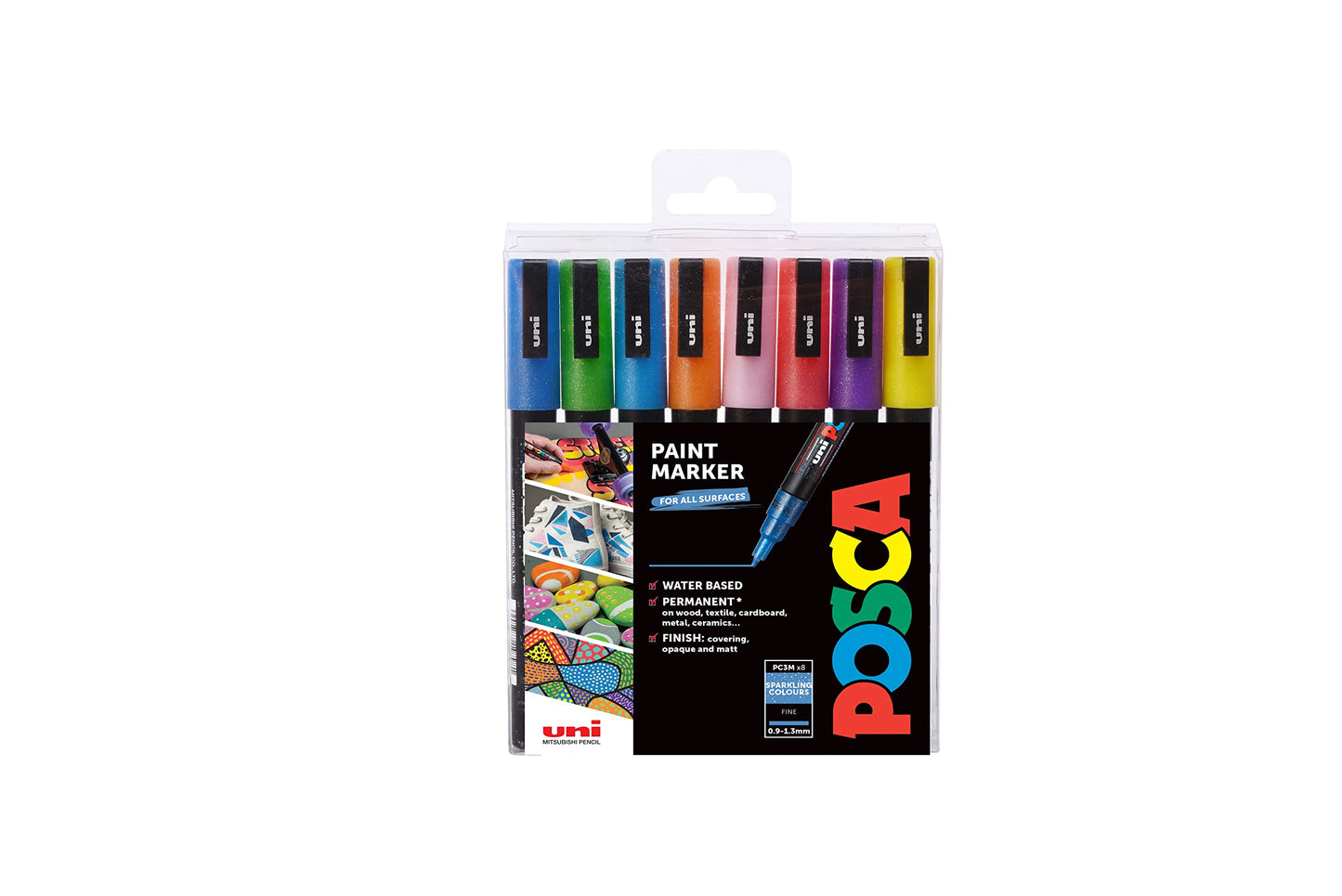 Posca Pens PC-3M Fine Acrylic Felt Tip Glitter Permanent Paint Markers for Adults and Kids. Perfect for Colouring, Fabric, Graffiti, Watercolour,
