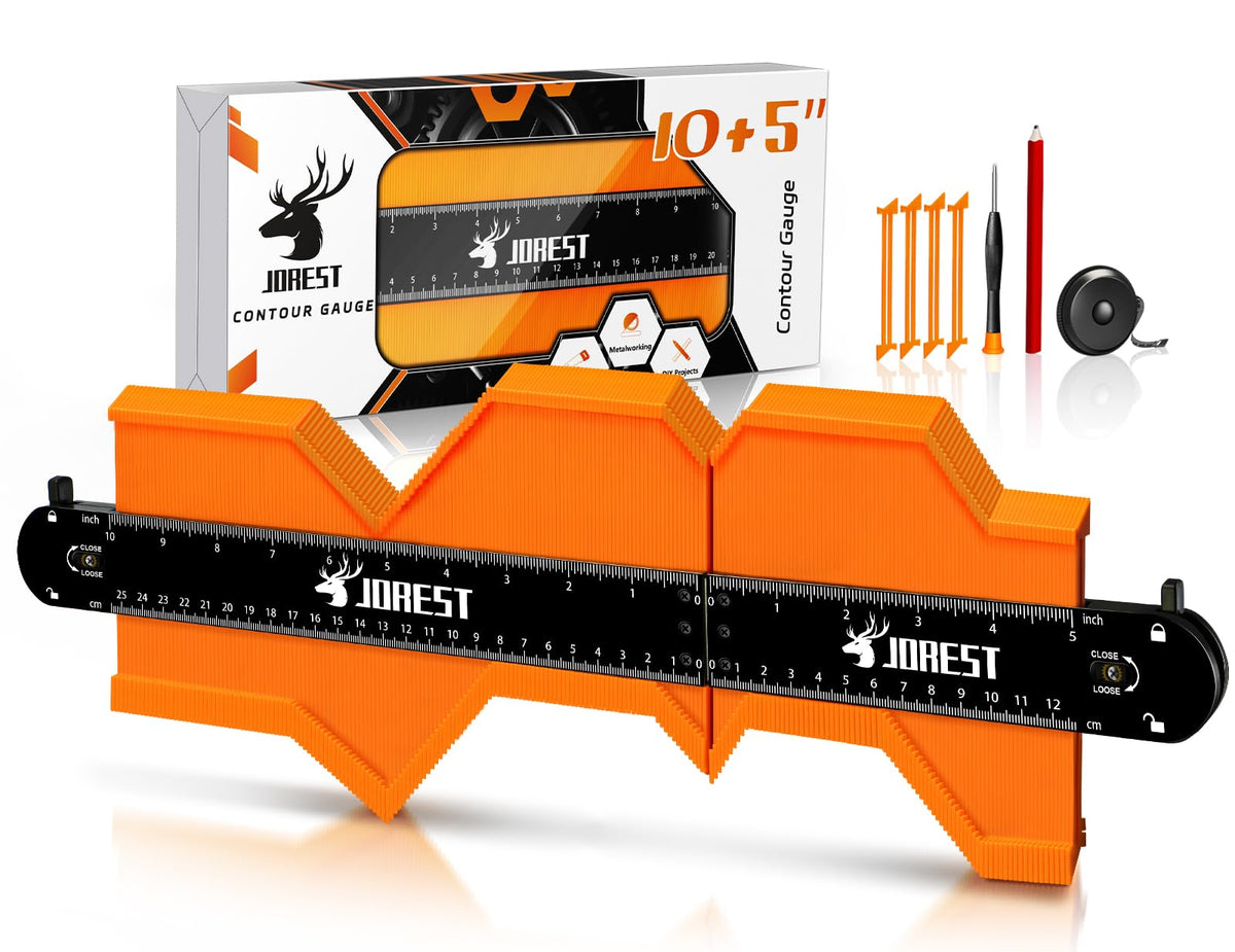 JOREST Connectable Contour Gauge 10+5 Inch, Profile Duplicator with Lock, Template Tool for Woodworking, Flooring, Tile Laying, Scribing, Measuring