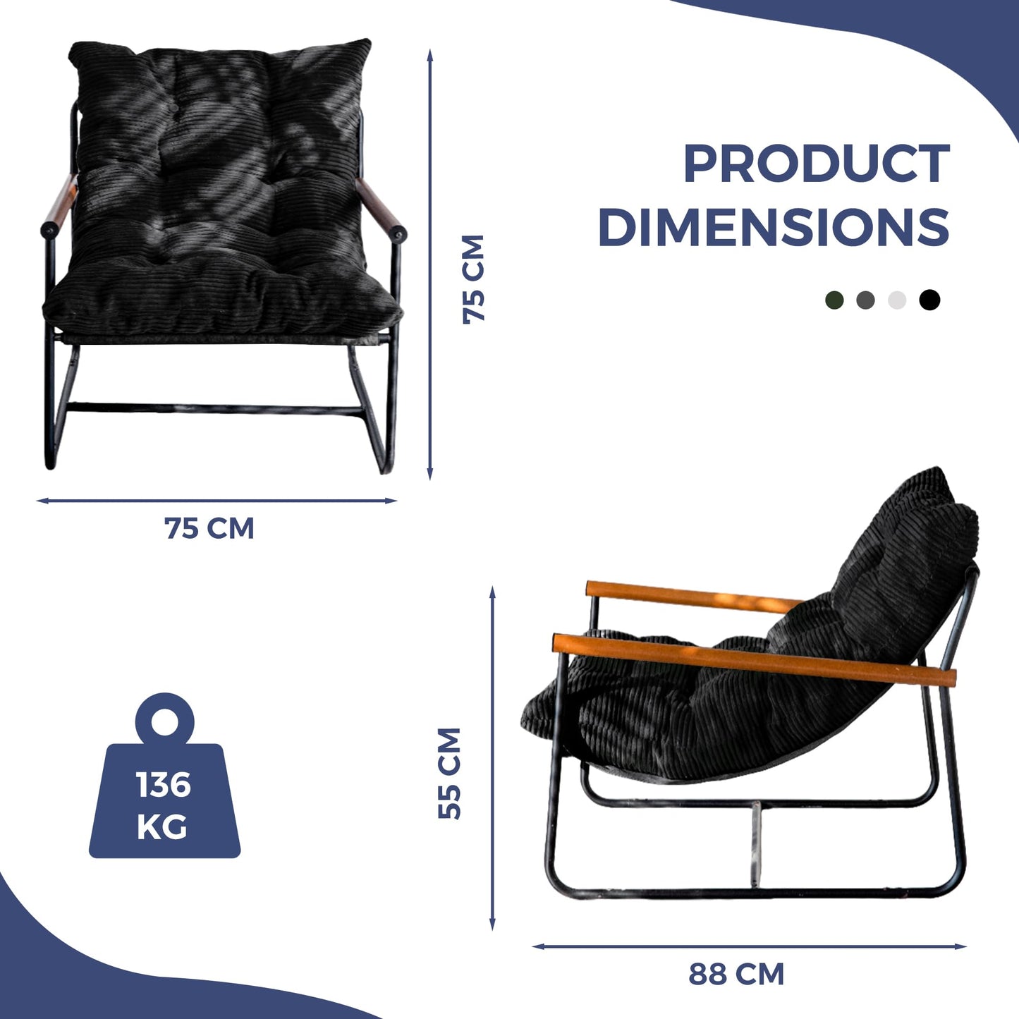 MAXYOYO Modern Accent Chair,Comfy Armchair for Living Room Lounge Chairs with Sturdy Metal Frame Wood Armrest Reading Chair Occasional Chairs with