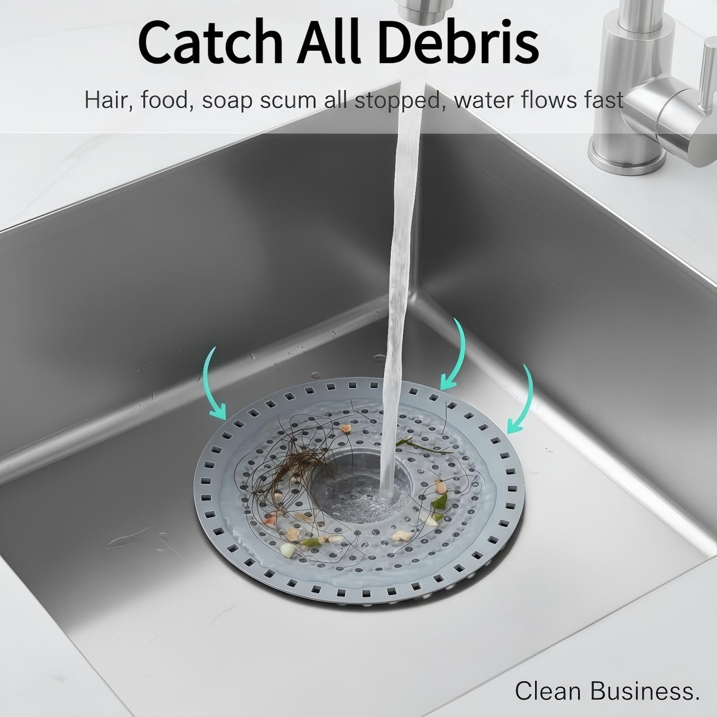 Silicone Hair Catcher, 3-Pack Shower Drain Cover with Suction Cups, Sink Strainer for Kitchen & Bathroom