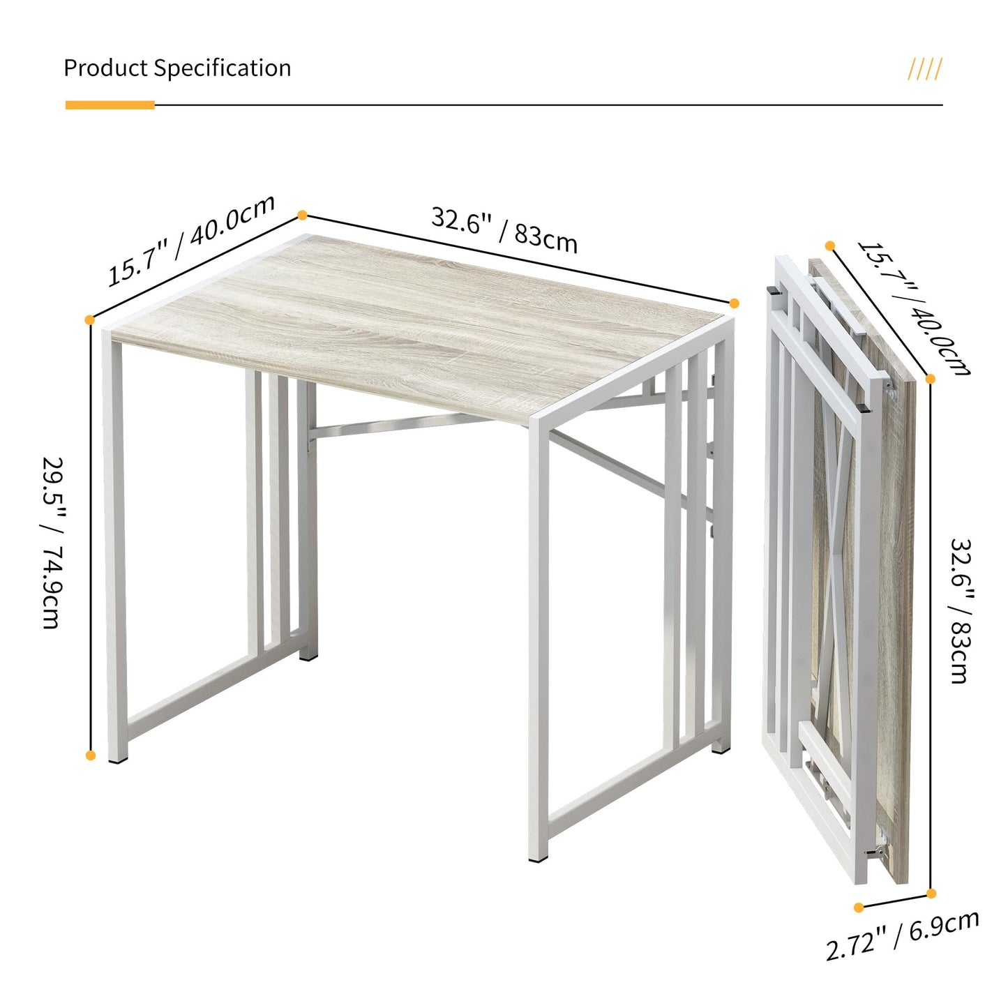 Lutown-Teen Folding Computer Desk 47 inch No Assembly Required, Grey