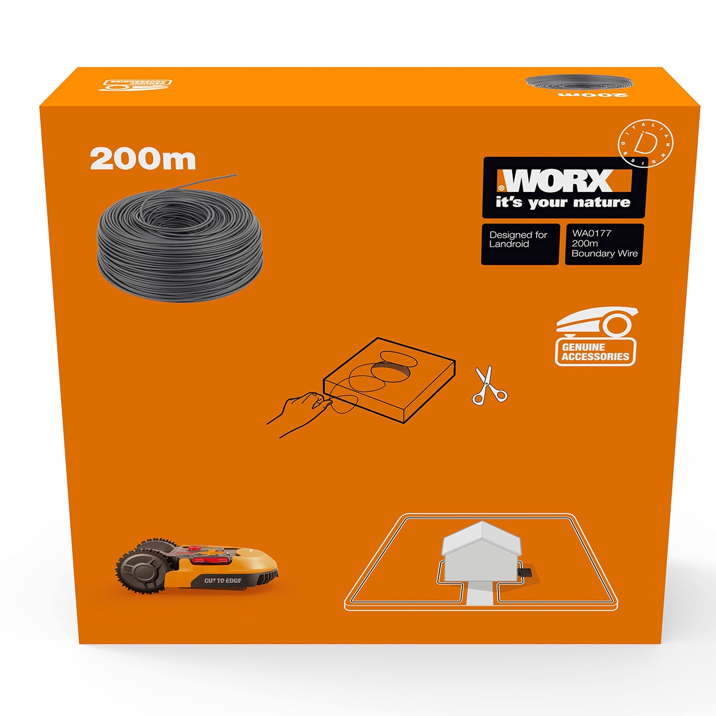 WORX Landroid Boundary Wire for Robotic Lawnmowers 200 m - Pack of 1 - WA0177