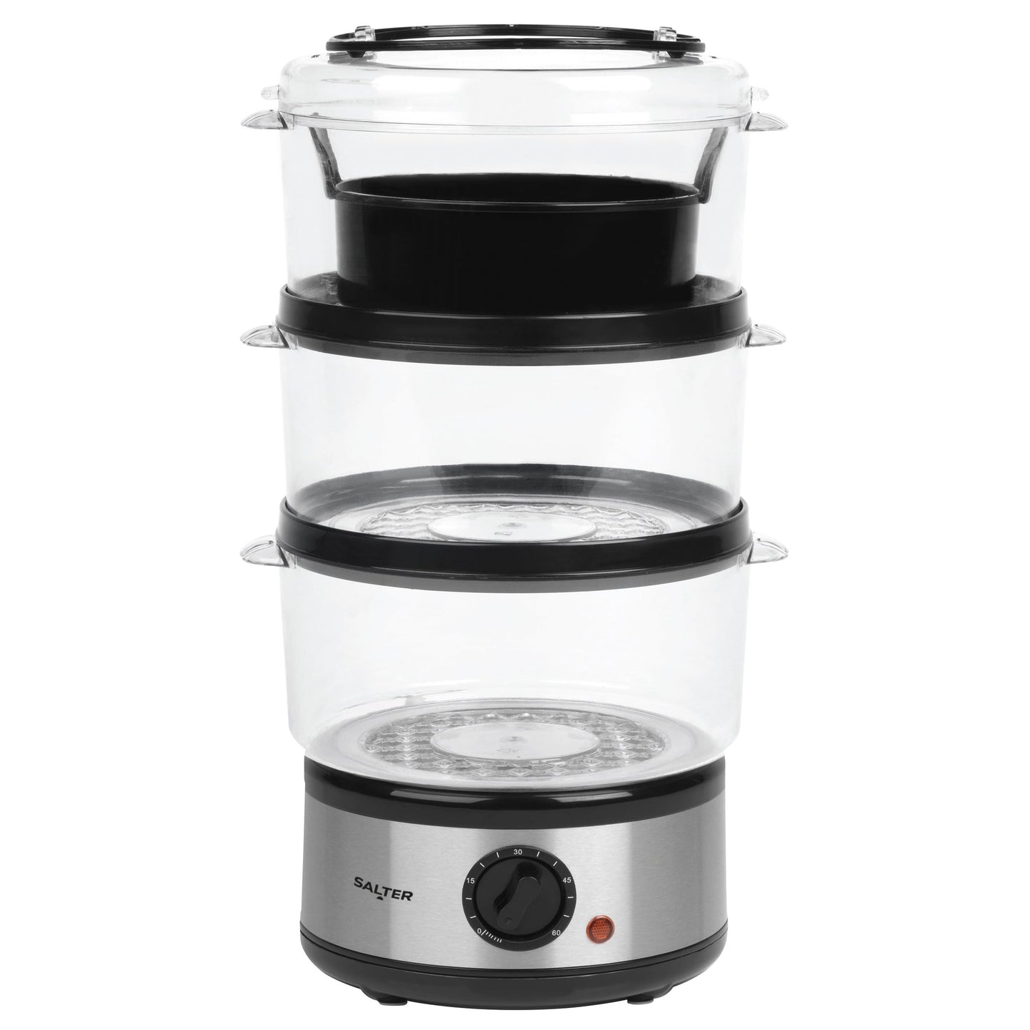 Salter 3 Tier Electric Food Steamer - 7.5L, Stackable Steaming Baskets, Dishwasher Safe, BPA Free Includes Rice Bowl, 60 Minute Timer, Compact