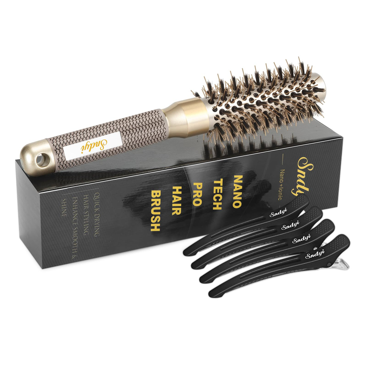 Sndyi Round Hair Brush, Nano Thermal Ceramic & Ionic Tech Hair Brush, Blow Dry Hair brush with Boar Bristles, Small Round Brush for Blow Drying,