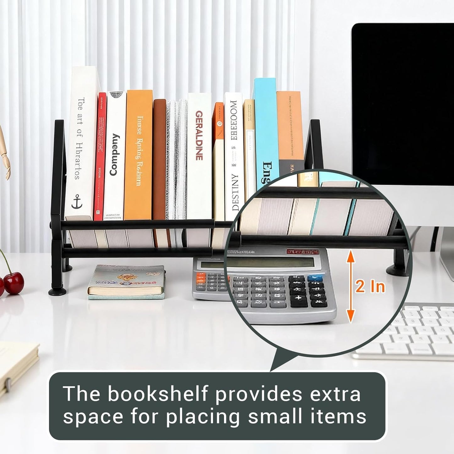 TW1TGOFT Small Bookcase - Expandable Tilting Bookshelf Desktop Metal Bookshelf for Small Spaces Assemble Desktop Bookcase Organiser for Books/ 80-100