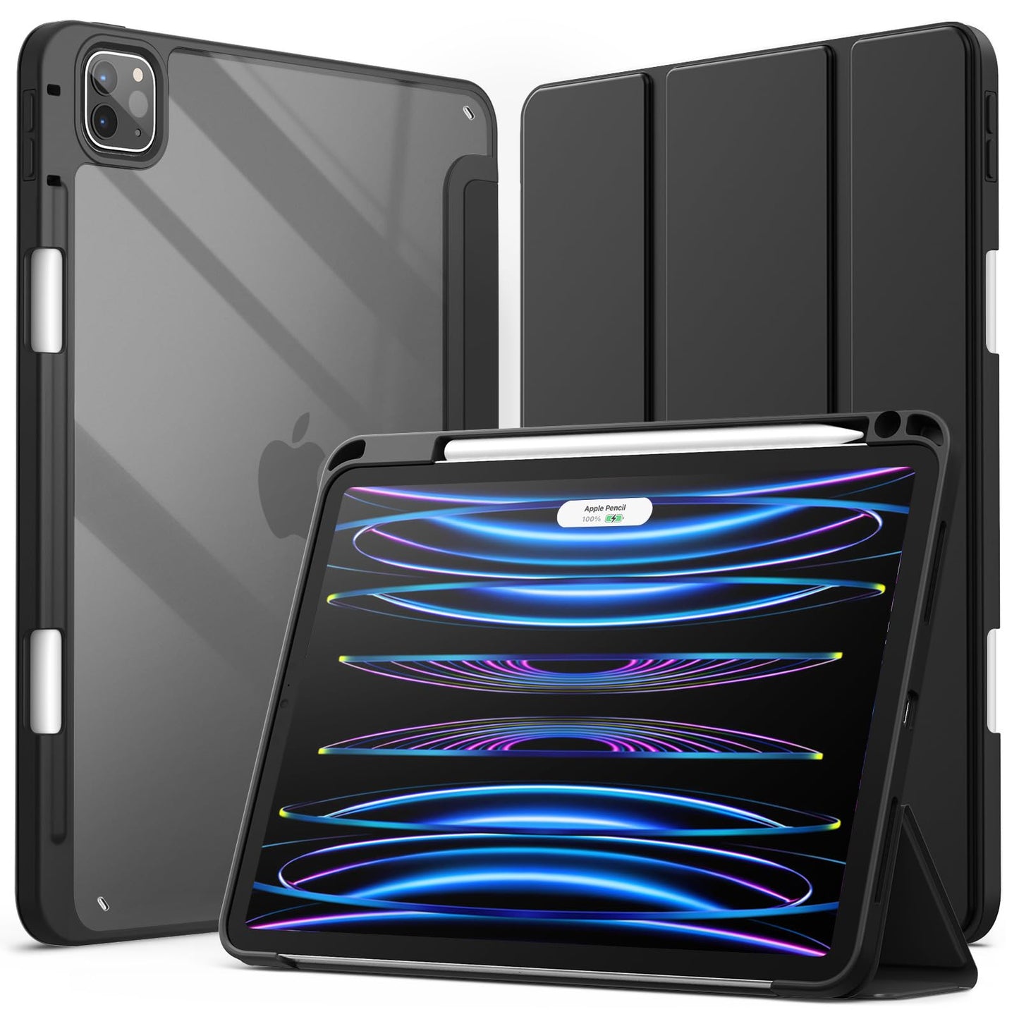JETech Case for iPad Pro 11 Inch (2022/2021/2020/2018) with Pencil Holder, Clear Transparent Back Shell Slim Stand Shockproof Tablet Cover, Auto
