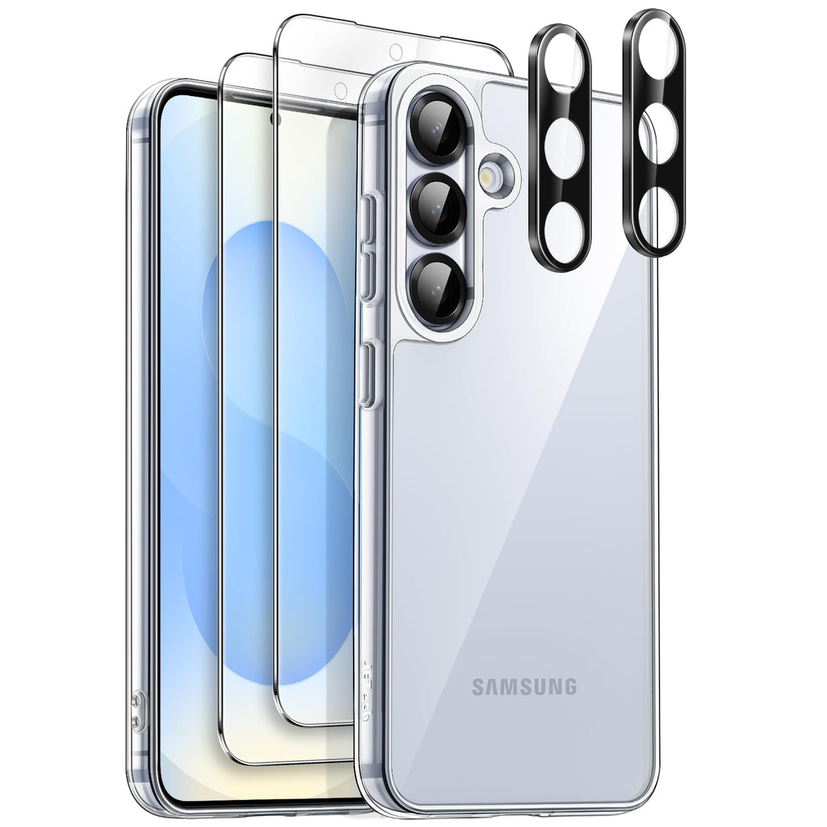 JETech Case for Samsung Galaxy S25 5G with 2-Pack Each Tempered Glass Screen Protector and Camera Lens Protector, 5 in 1 Non-Yellowing Shockproof