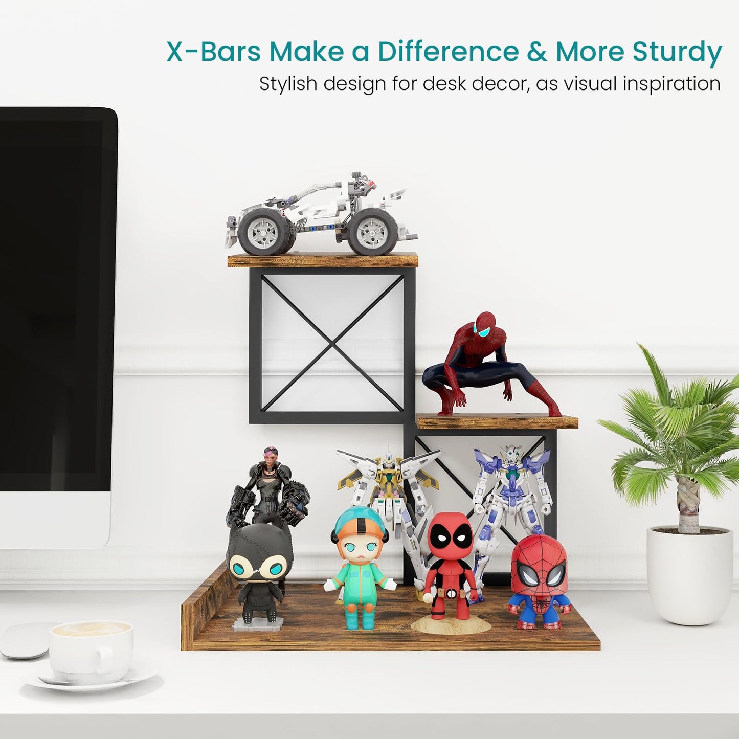ELITEROO Desk Shelf Organizer, Wood Desktop Organizer Small Bookshelf, 3 Tier Storage Shelf Riser Display Stand for Office Decor and Desk Accessories