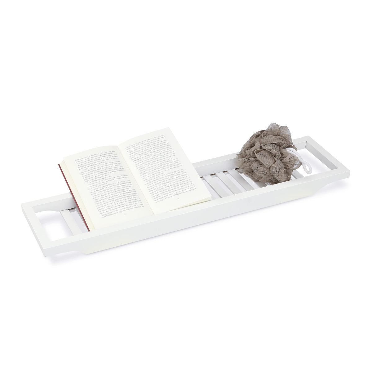 Relaxdays Bamboo Bath Caddy, Bathtub Bridge, Tray for The Tub, Lacquered White, 5.40 x 67.80 x 16.60 cm