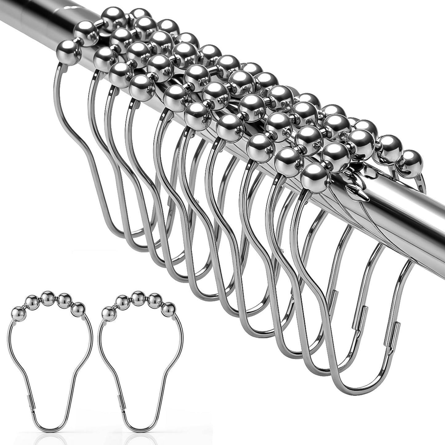 12 Pack Shower Curtain Rings, Stainless Steel Hooks, 1.5 Inch, Silver