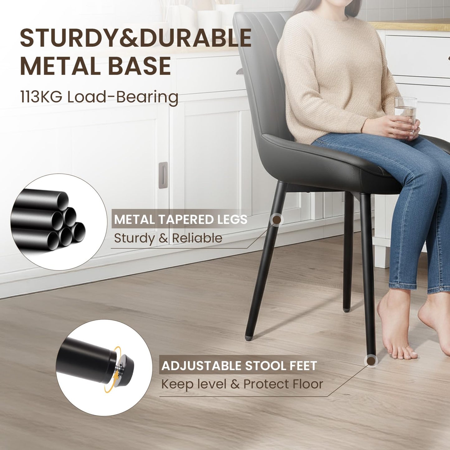 COLAMY Black Dining Chairs Set of 4,Technology Fabric Chairs for Dining Room with Metal Legs and Thick Seat Cushion