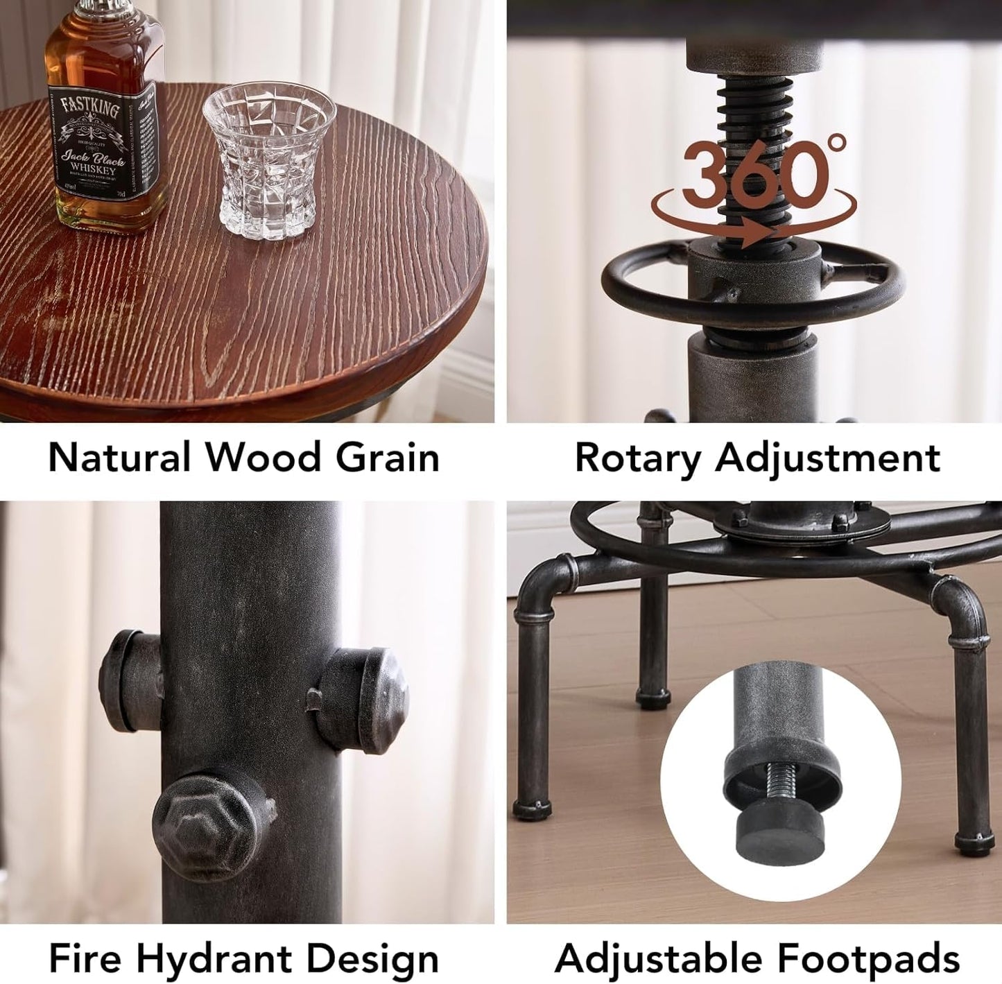 Topower Industrial Bar Table 31.5-41.3" Adjustable Pub Table Kitchen Dining Coffee Bistro Table Silver