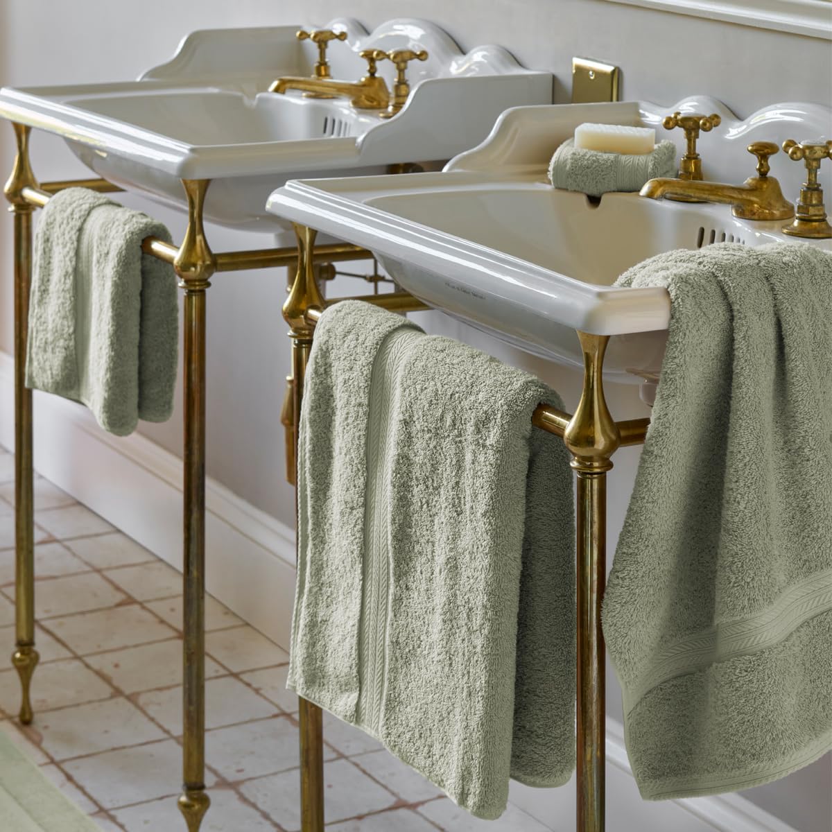Christy Renaissance 2 Bath Sheets Set | Thyme Green | 100% Egyptian Cotton Pile | Luxuriously Soft and Super Absorbent | 675 GSM