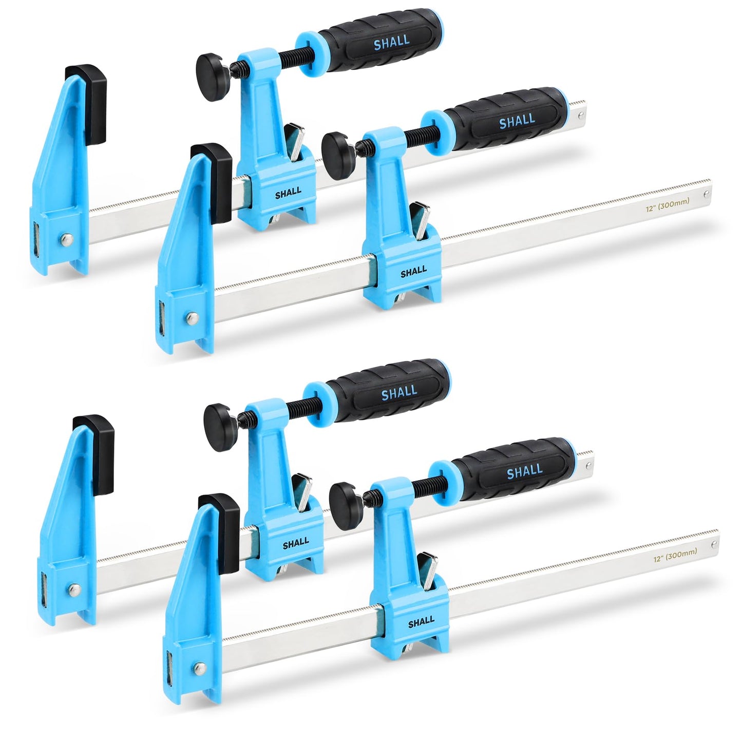 SHALL 12-Inch(30.48cm) Steel Bar Clamps Set, 4-Pack Medium-Duty Quick-Release F Clamps, 600 Lbs Load Limit for Woodworking, Metal Working, DIY and