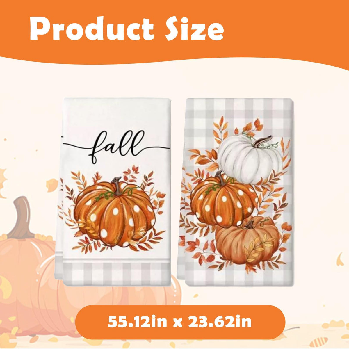 Sgehenr 2Pcs Autumn Decorations Tea Towel,40 * 60CM Fall Decor Eukalyptus Leaves Pumpkins Autumn Decor Kitchen Towels Dish Towel Multi-Purpose Fall