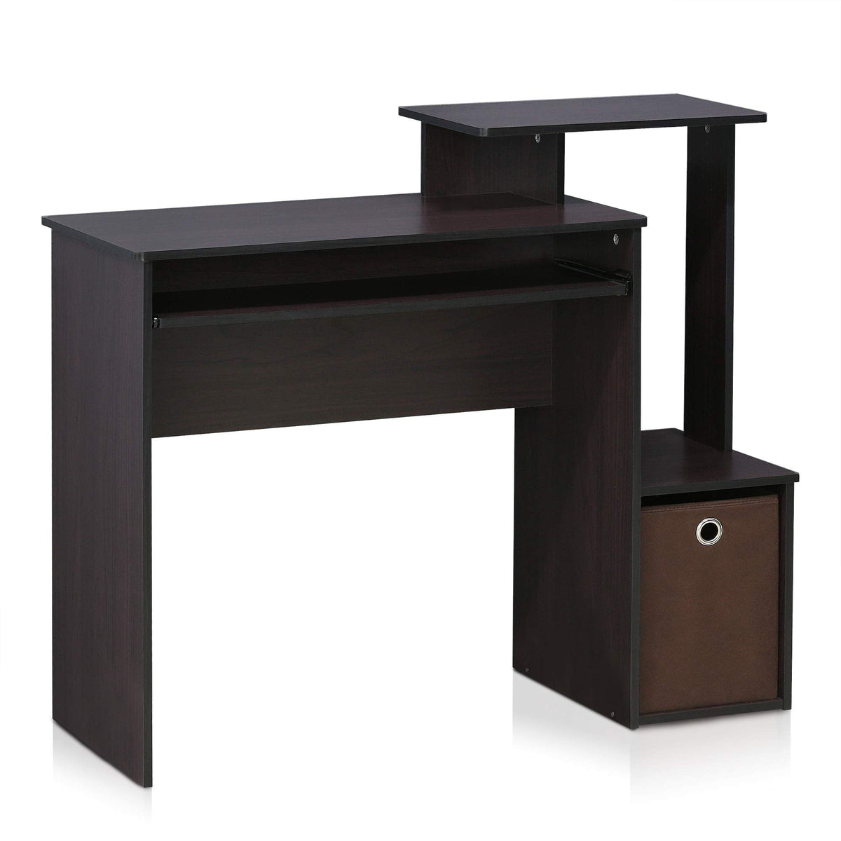 Furinno Econ Multipurpose Home Office Computer Writing Desk, Computer Desk, Study Desk, w/Bin, Dark Walnut, 100.1 (W) x 86.6 (H) x 39.9 (D) cm