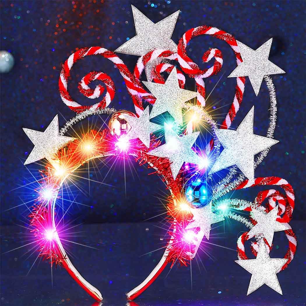 Reaky Light Up Christmas Headband Silver Star Headbands Led Ball Hairband Xmas Hair Accessories for Women