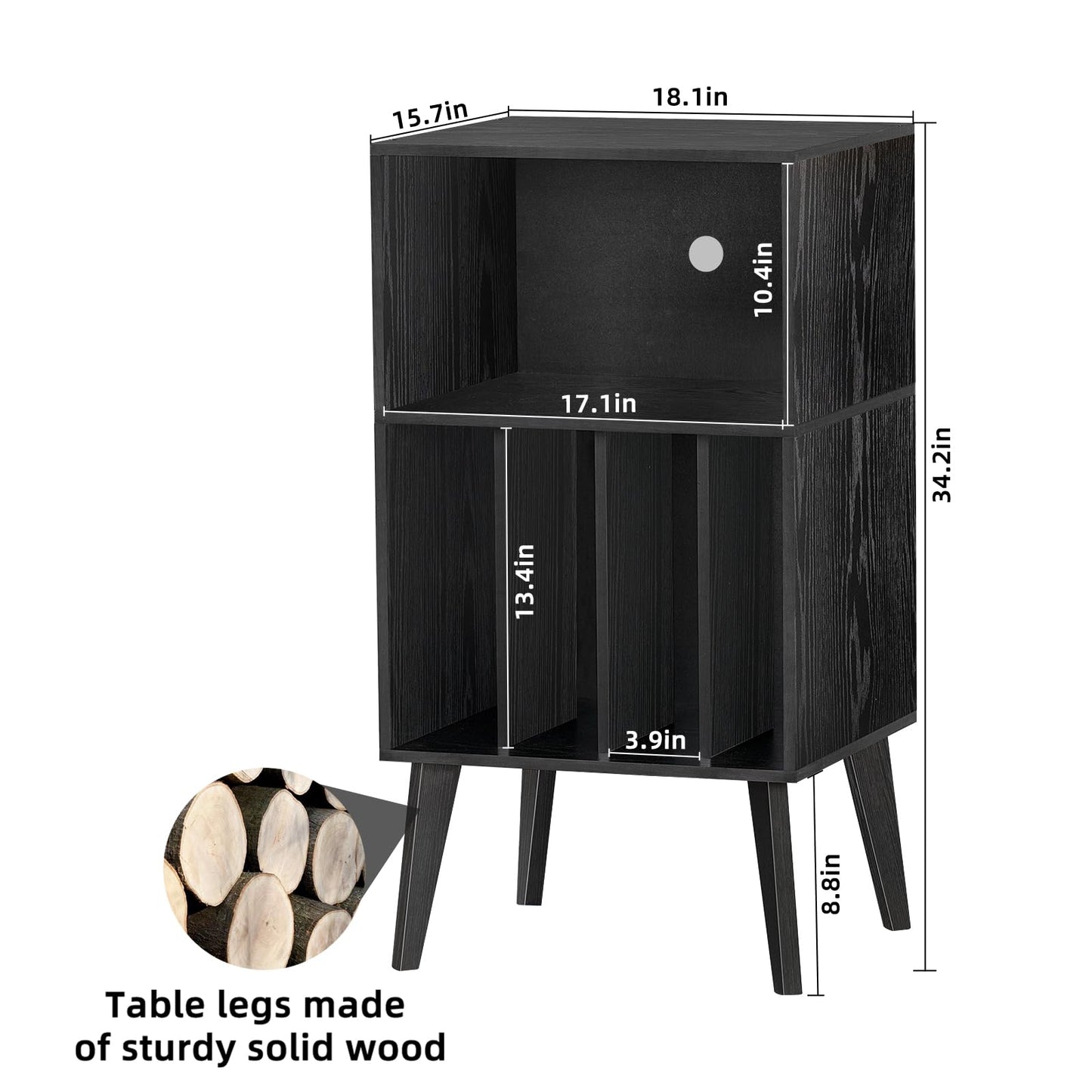 LELELINKY Record Player Stand, Turntable Stand Hold Up To 160 Albums,Black