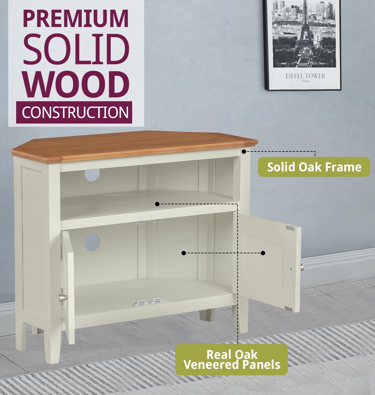 Hallowood Furniture Clifton Oak Painted Green Off White Corner TV Unit