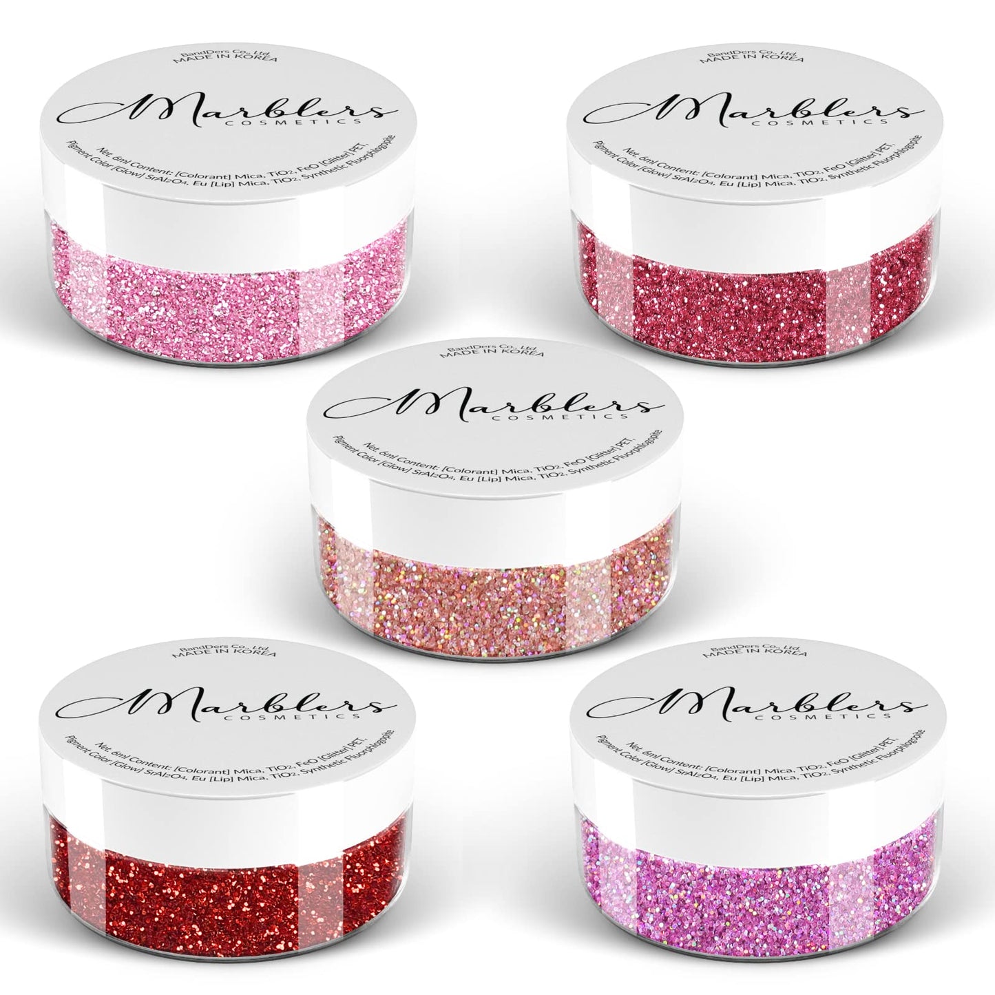 MARBLERS Cosmetic Grade Fine Glitter 5 Pack [Pink Vibe] 0.90oz (25g) | Non-Toxic | Vegan | Cruelty-Free | Eyeshadow, Nail Polish, Nail Art | Festival,