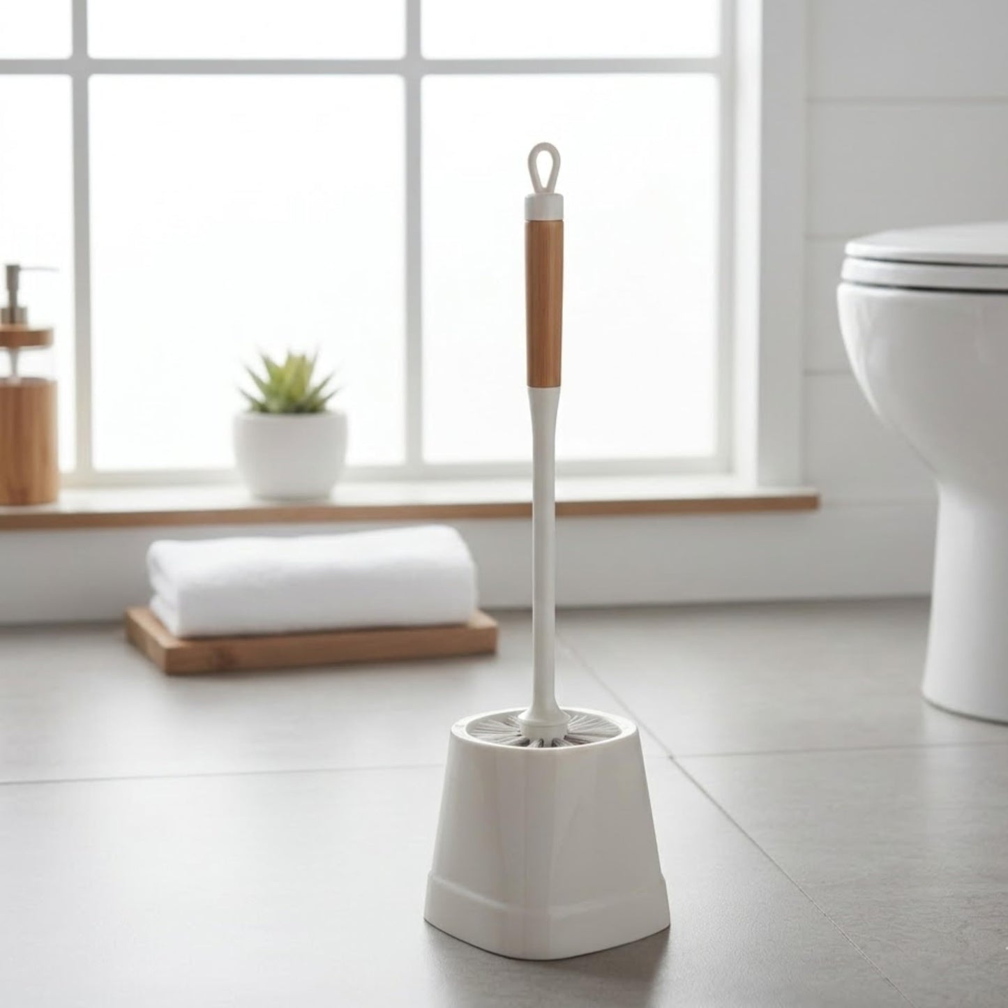 Elliott Silicone Toilet Brush, Hygienic, Streak-Free Cleaning with Ergonomic Comfort Grip & Modern Wood-Look Handle