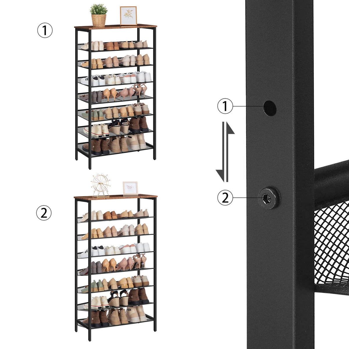 HOOBRO Shoe Rack, Large Capacity Shoe Storage, Tall Shoe Shelf for 21-28 Pairs of Shoes, Shoe Organizers, Adjustable Shelves, Rustic Brown EBF18XJ01