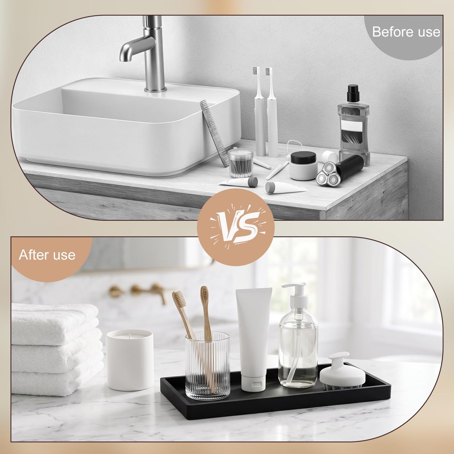 Black Bathroom Tray Organizer, 11.81" X 4.9" Silicone Rectangular Vanity Tray for Sink, Soap Dish & Countertop Storage for Candles, Keys
