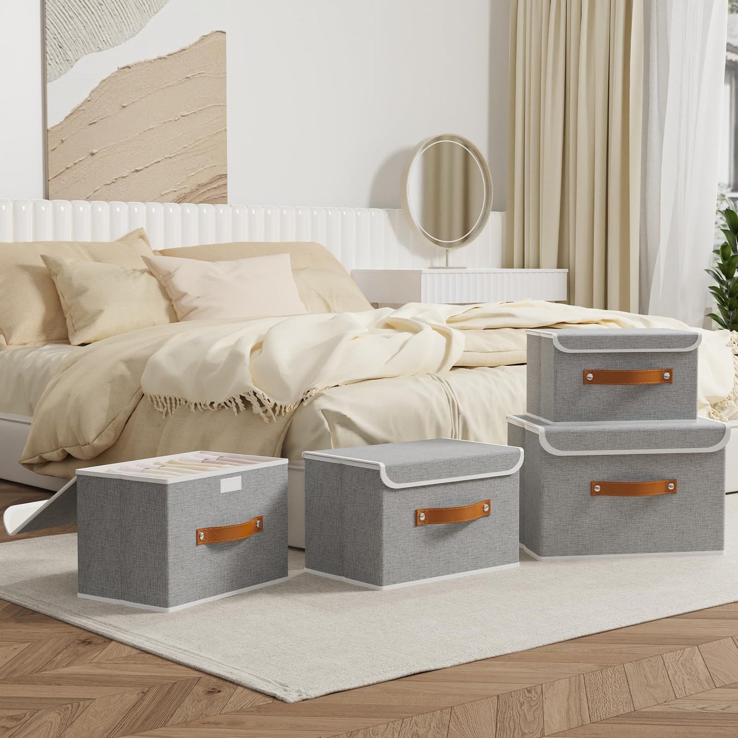 OUTBROS 3 Pack Fabric Storage Boxes with lids, 38x25x25cm, Grey