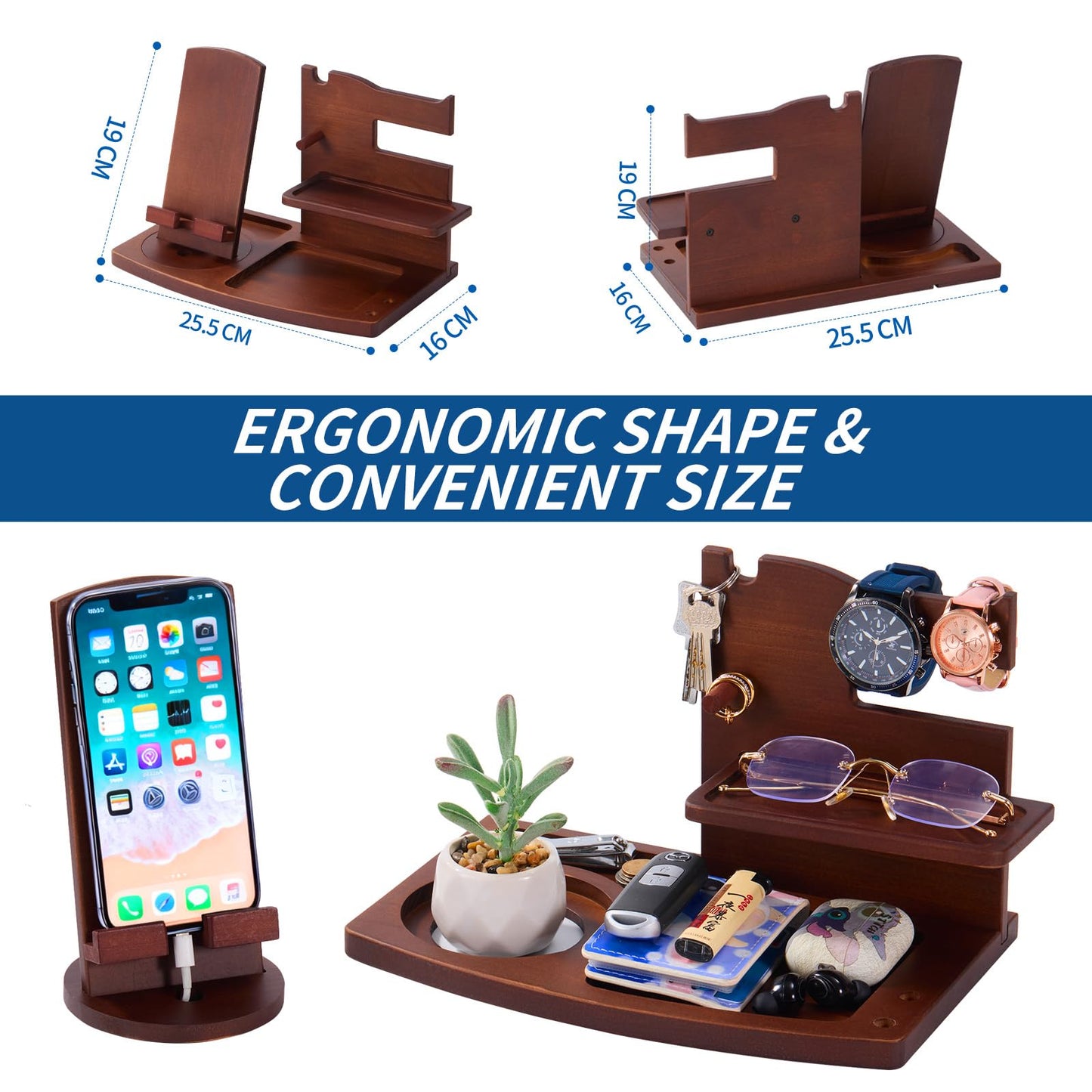 ELEVAT Gift Ideas Men Christmas Wooden Docking Station Desk Organizer Fathers Gifts Anniversary Men Birthday Gifts for Him Valentine Christmas Gift