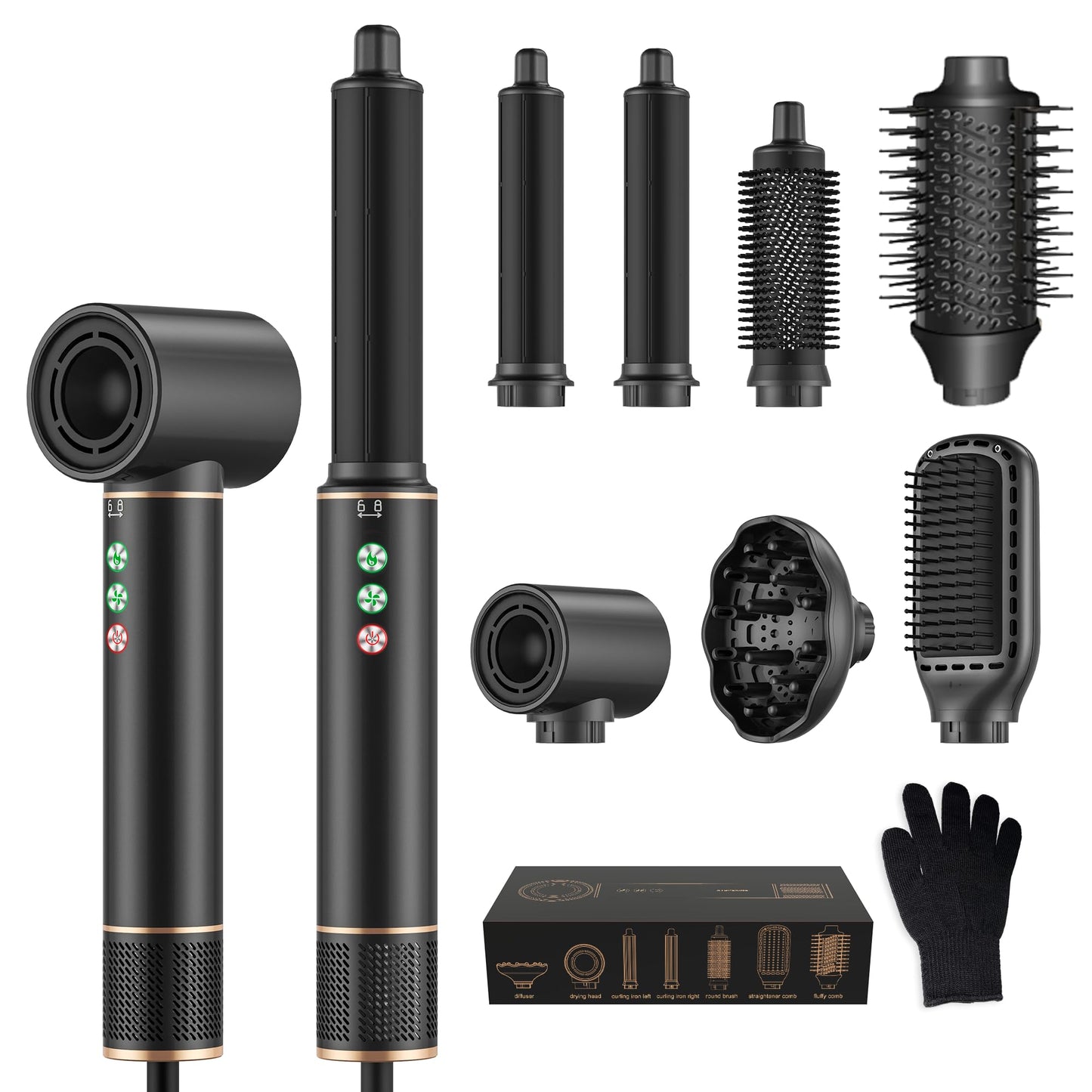 Airbrush 7 in 1 Air Styler Hair Styler Magic Styler with Auto-Wrap Air Curler, Blow Dryer Brush, Hair Dryer Brush, Oval Brushes, Concentrator,