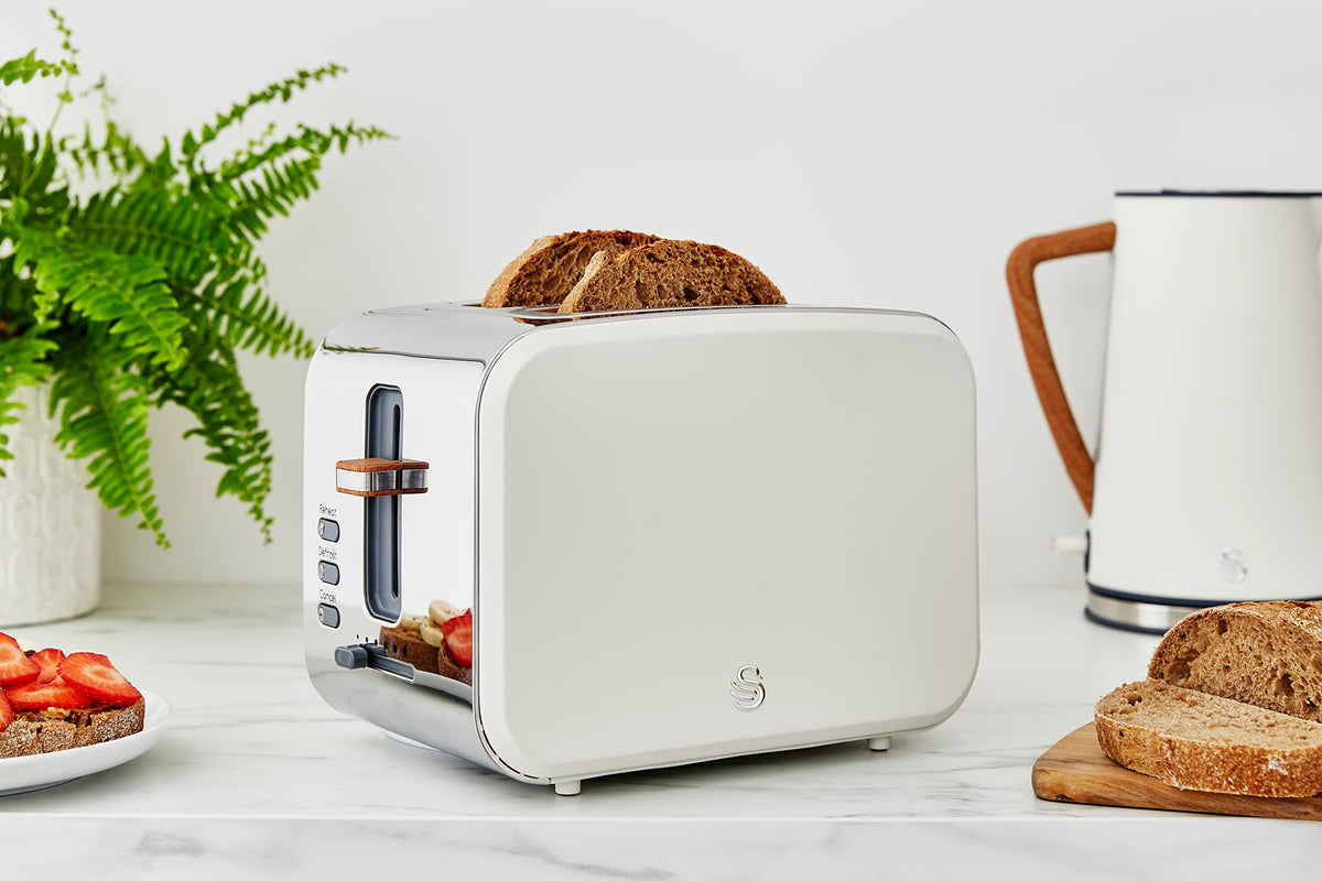 Swan ST14610WHTN Nordic 2-Slice Toaster with Defrost/Reheat/Cancel Functions, Cord Storage, 900W, White