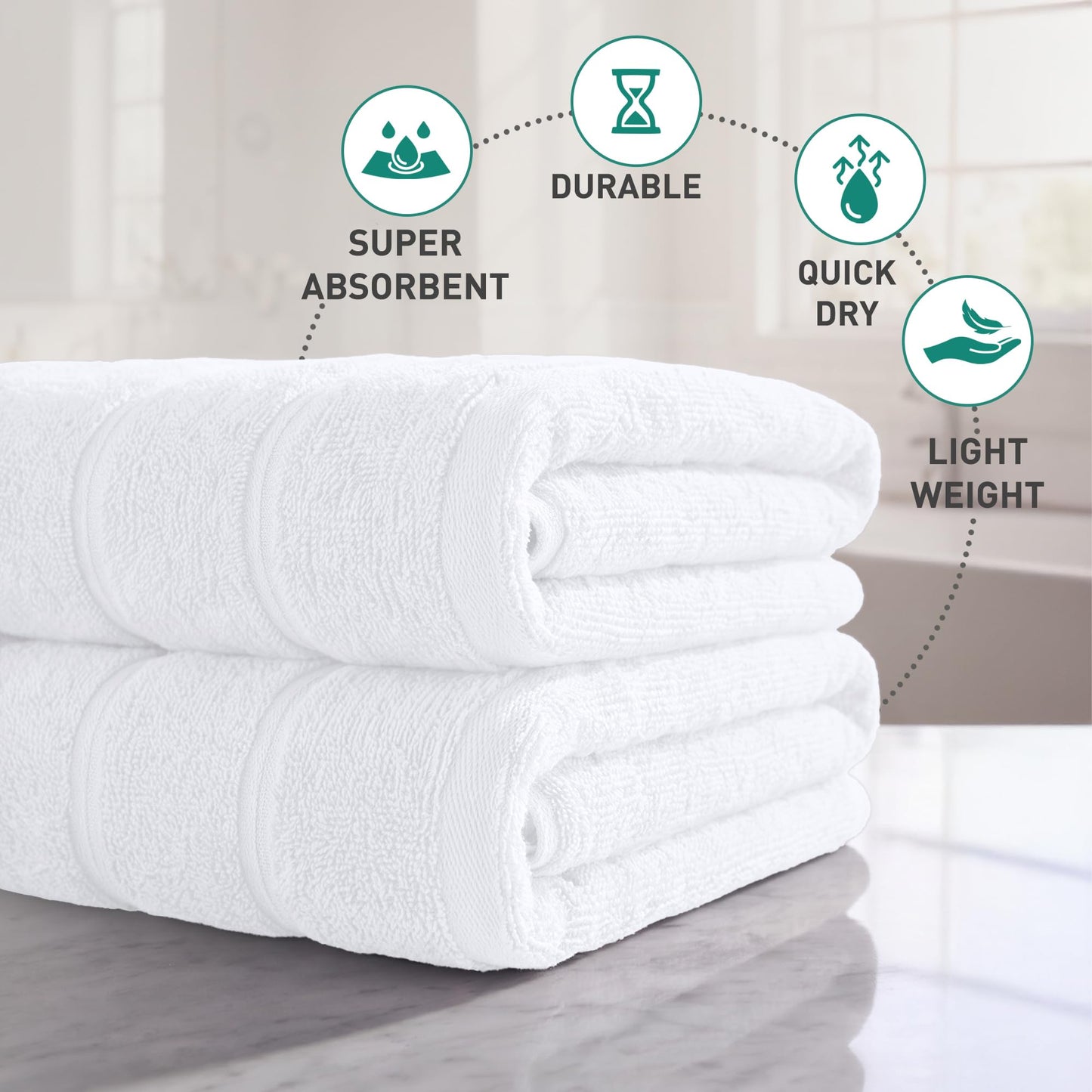 2 Pack Bathroom Towel I 100% Cotton I Highly Absorbent Towels I White