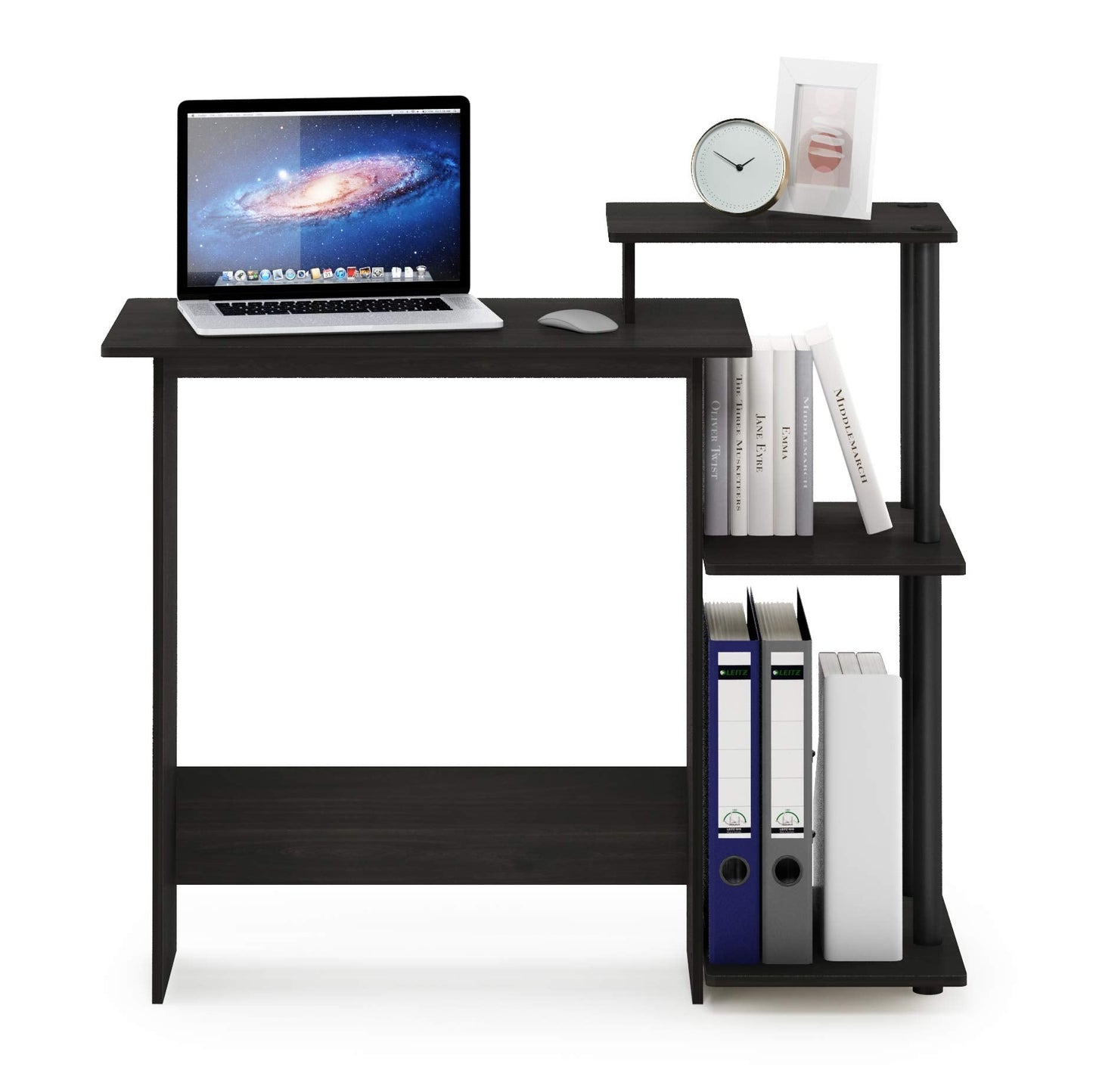 Furinno EFFICIENT Desk, Gaming Desk, with 3 Open Side Shelves, Laptop Notebook Computer Desk,Office Desk for Home Office, Study Room, Dorm, Espresso