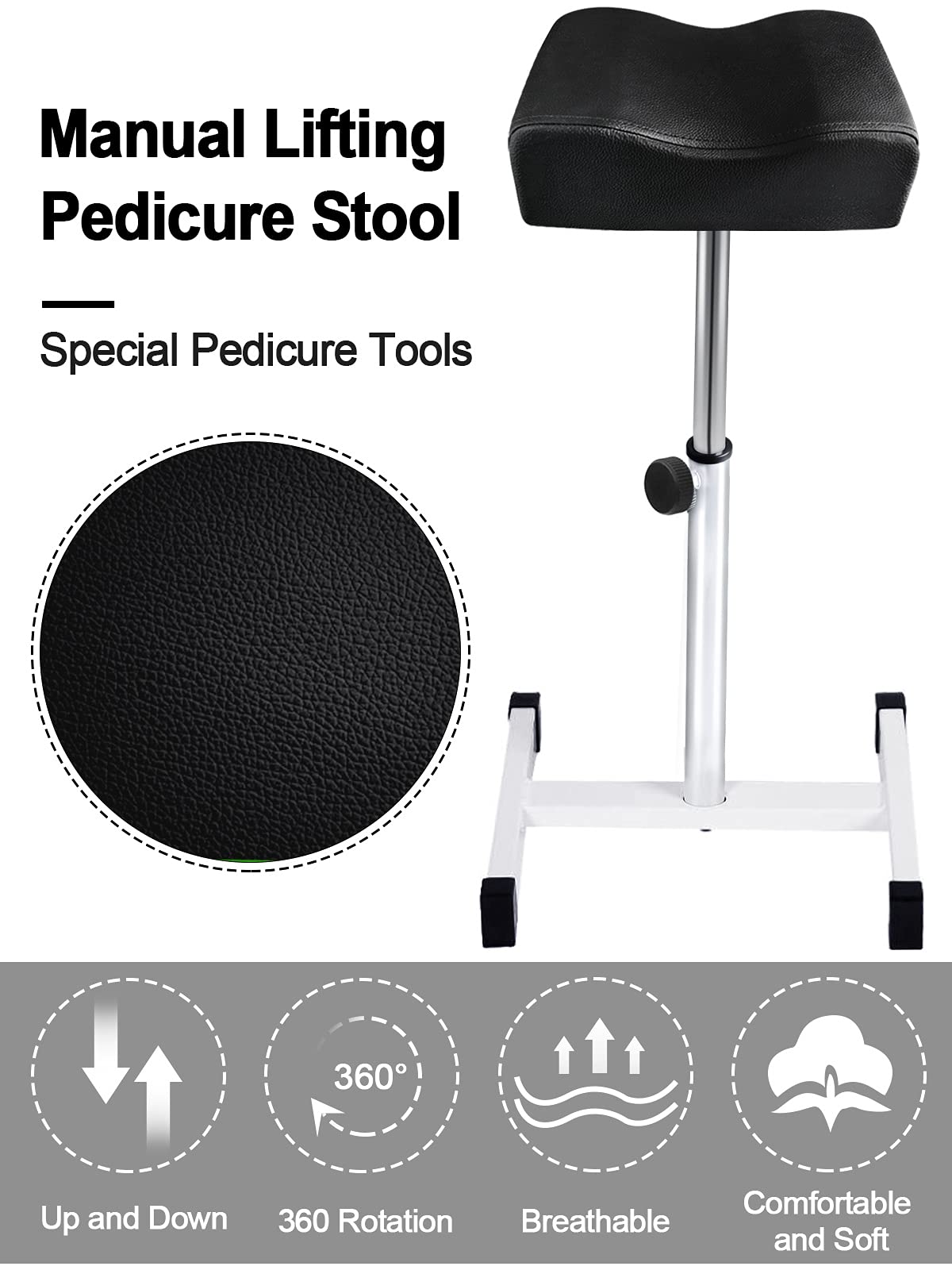 EBANKU Pedicure Foot Rest Stand Stool Salon Spa Beauty Footrest Home Pedicures Adjustable Seat Height Technician Nail Equipment (Black)
